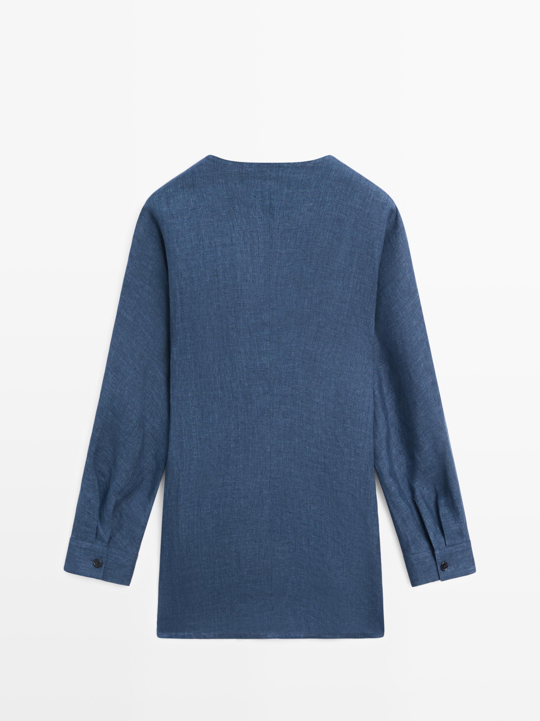 Linen total look denim-effect kimono — BLUE