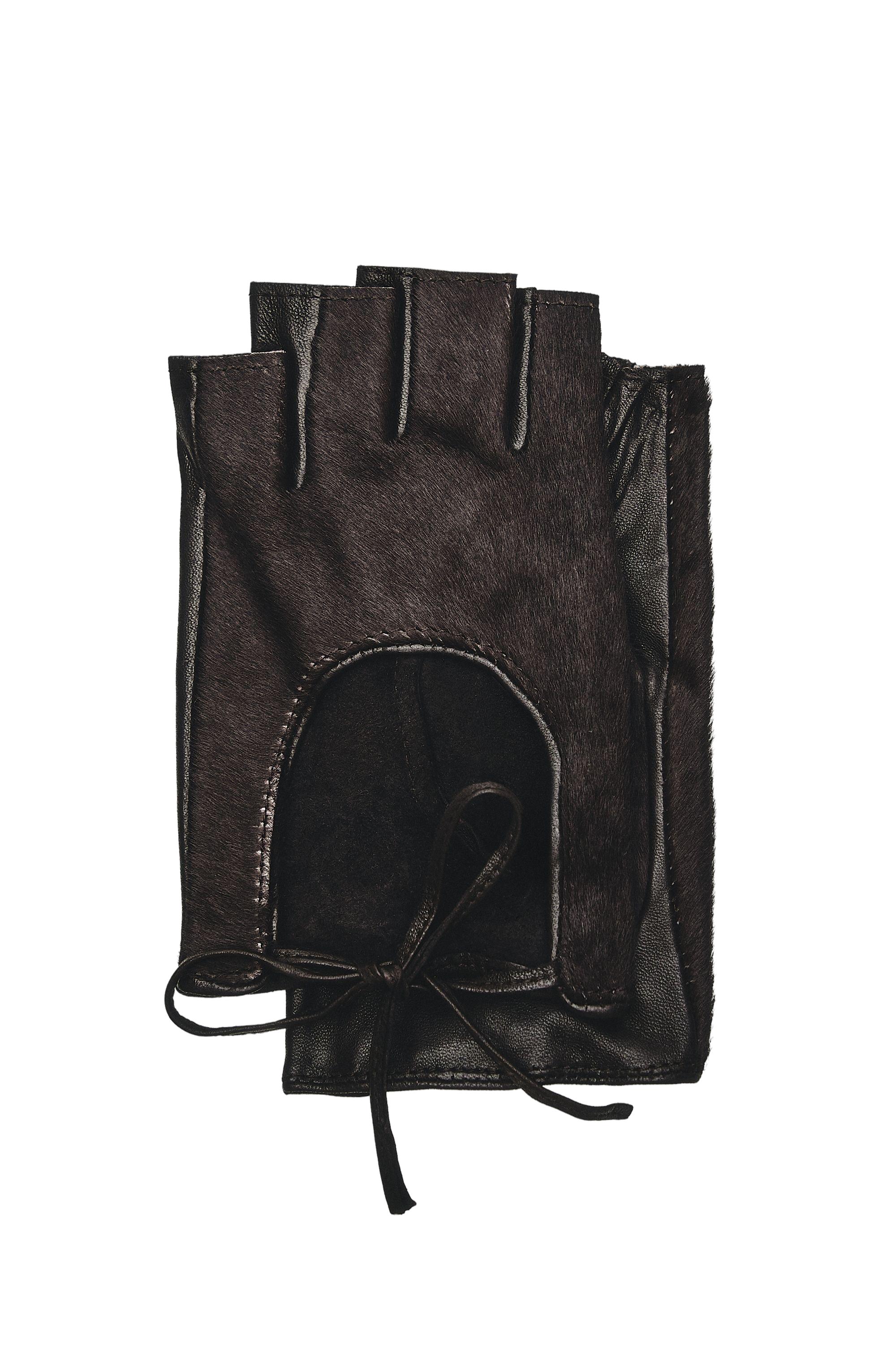 Fur-trimmed leather biker gloves — BROWN