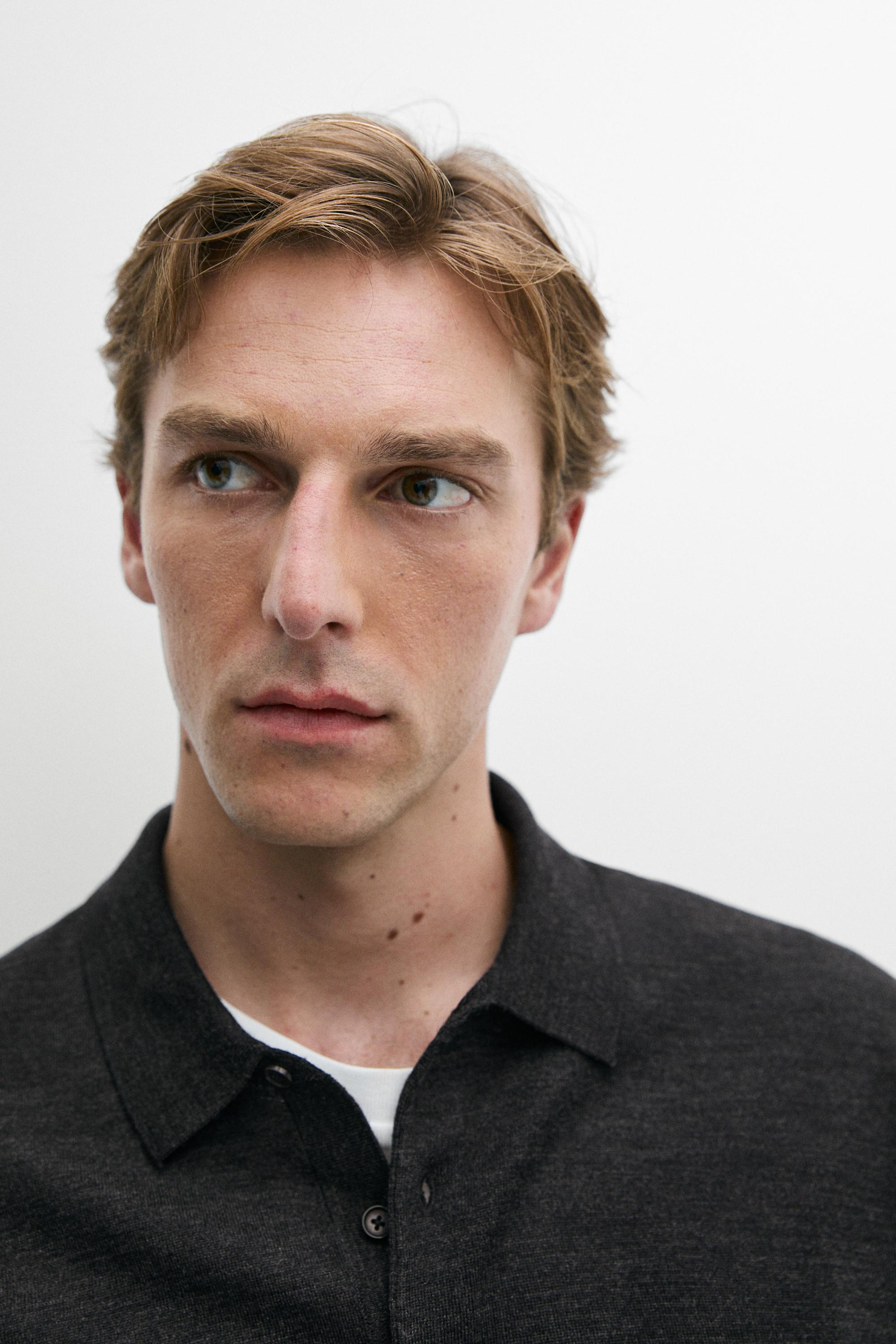 100% merino wool knit polo sweater — CHARCOAL