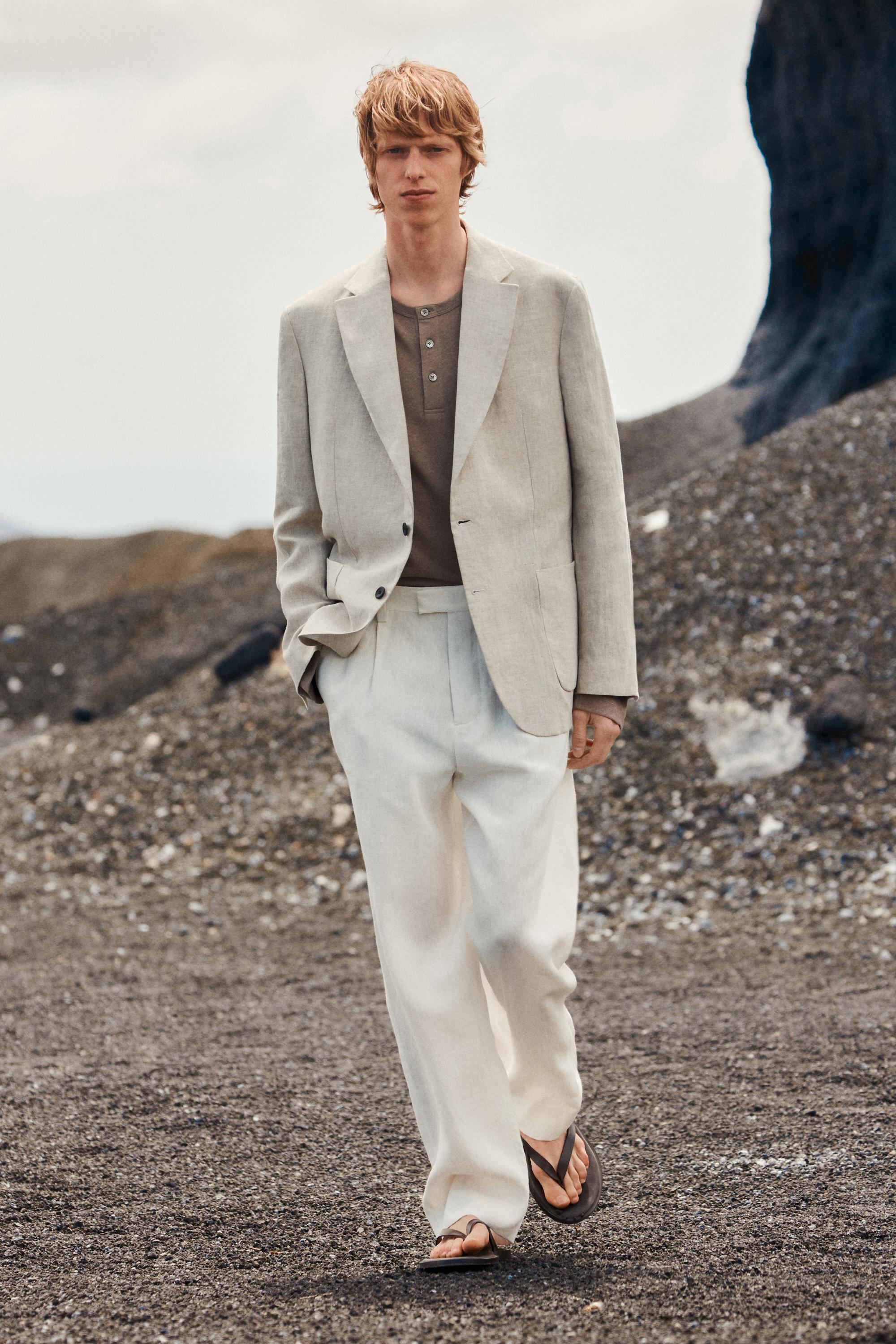 100% linen suit blazer with pocket details — CREAM