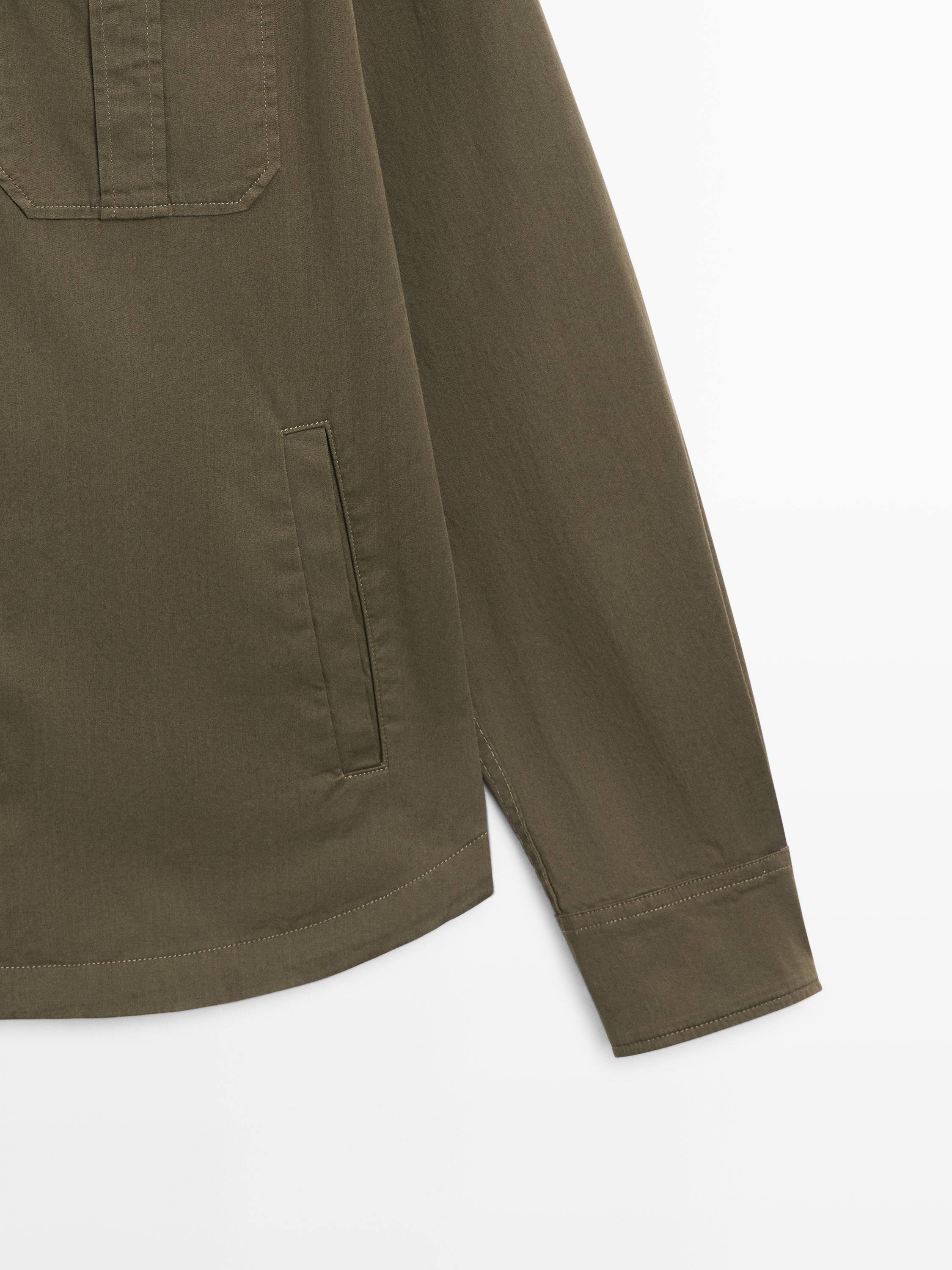 Cotton blend overshirt with pocket detail — MEDIUM KHAKI