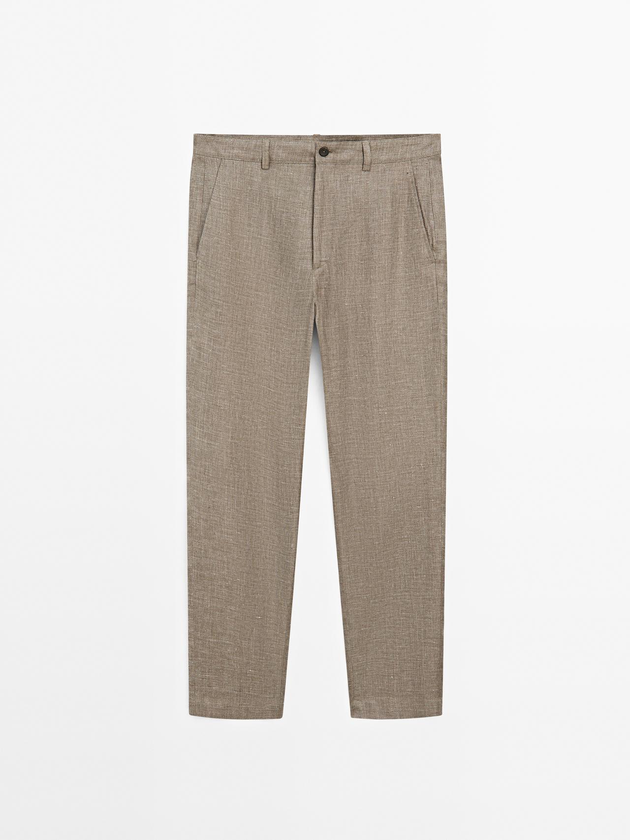 Massimo Dutti - Herre - Bukser I 100 % Hør Med Lige Ben - Grågrøn - 44