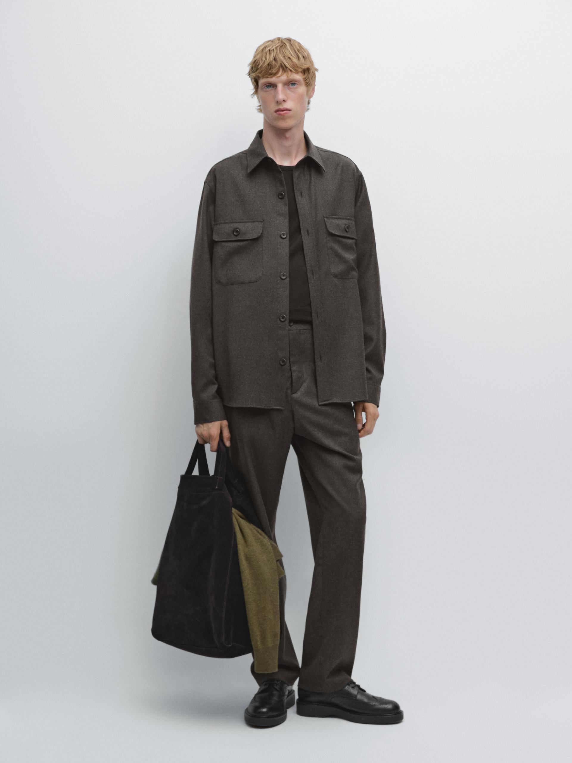 Pantalon Taille Élastique 100 % Laine - Vison - Xl - Massimo Dutti - Homme