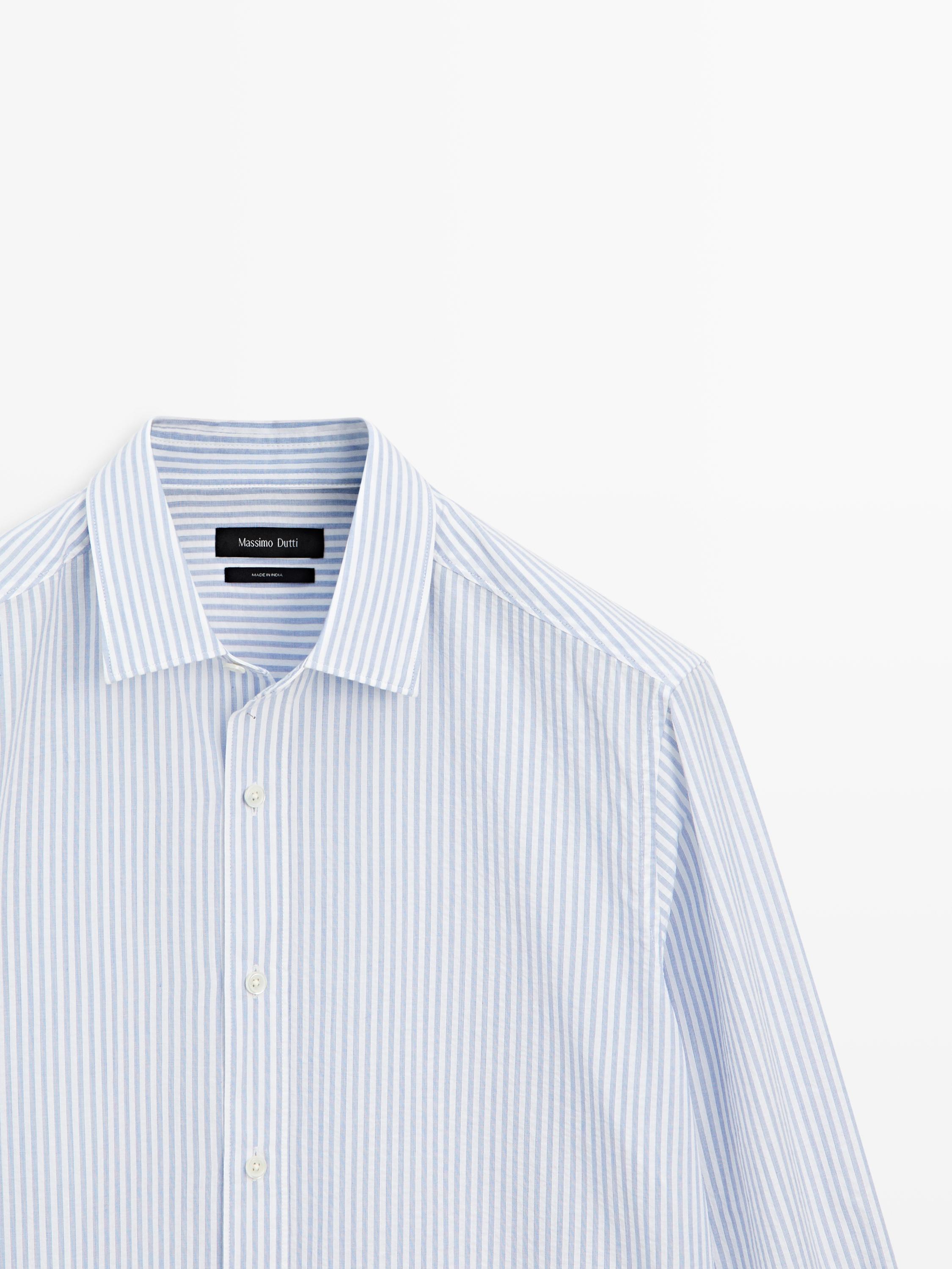 100% cotton regular fit striped shirt — BLUE