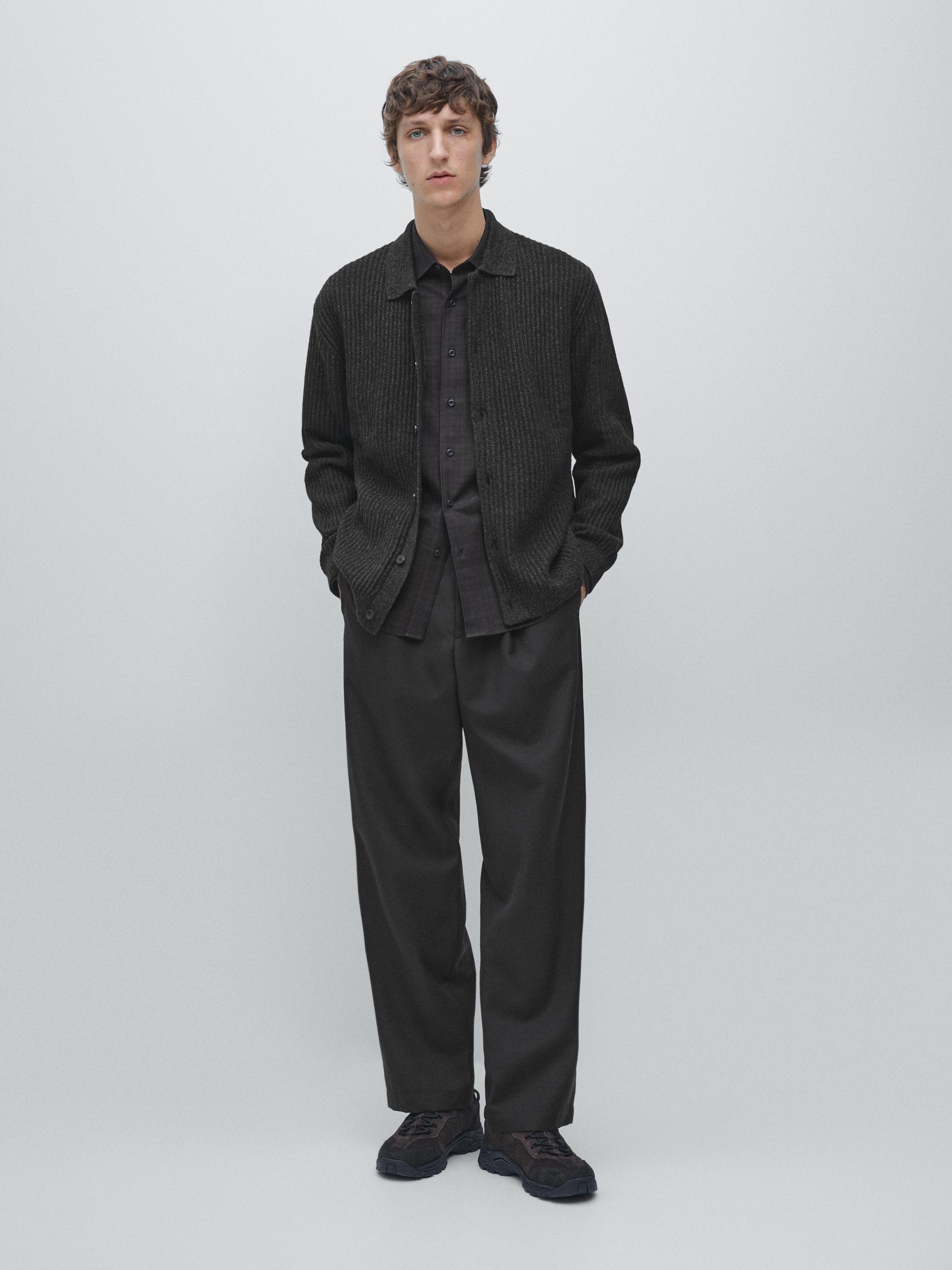 Cardigan In Maglia Misto Lana E Cotone Con Bottoni - Grigio Marengo - S - Massimo Dutti - Maschile
