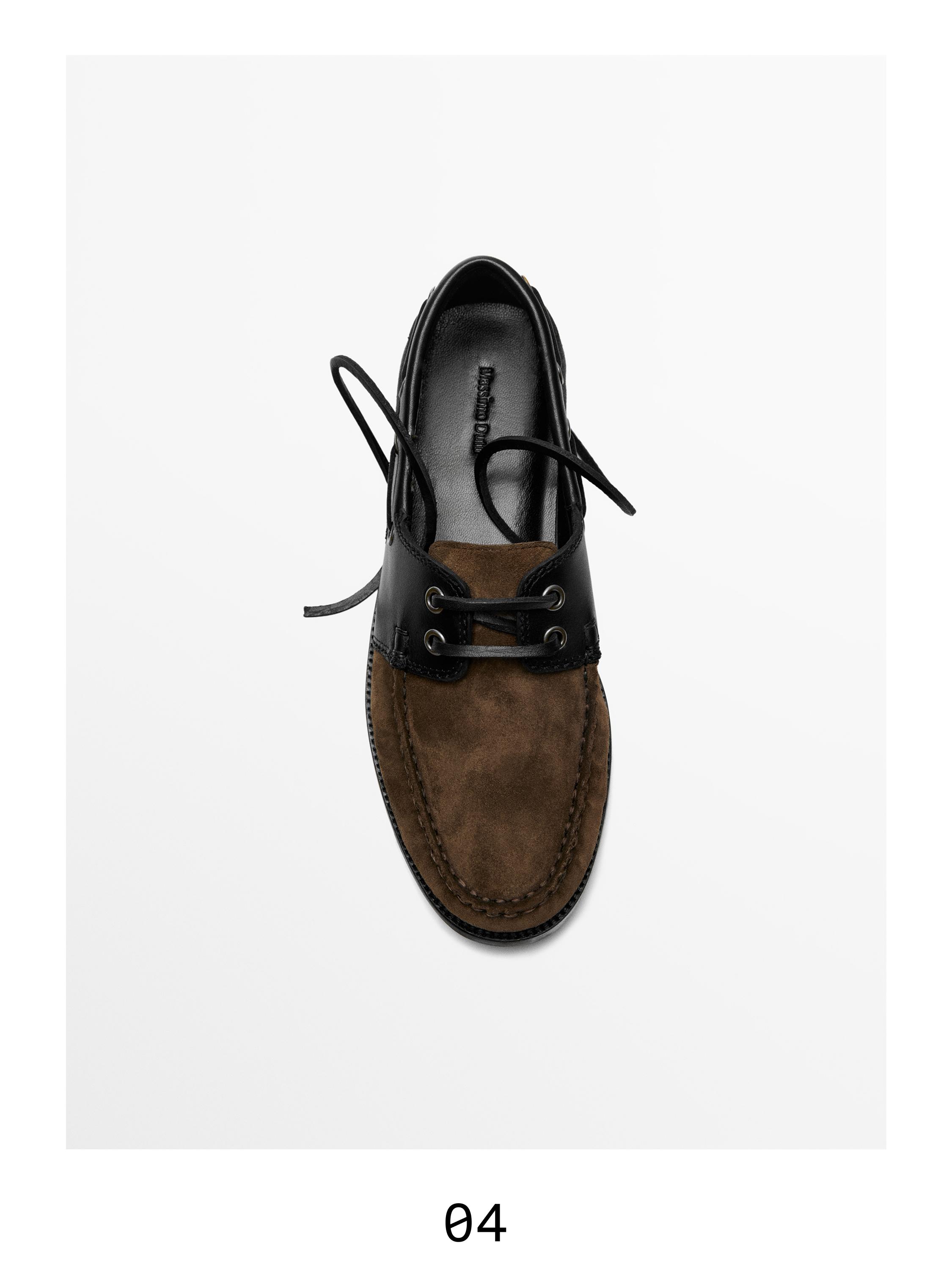 Contrast leather deck shoes — BROWN