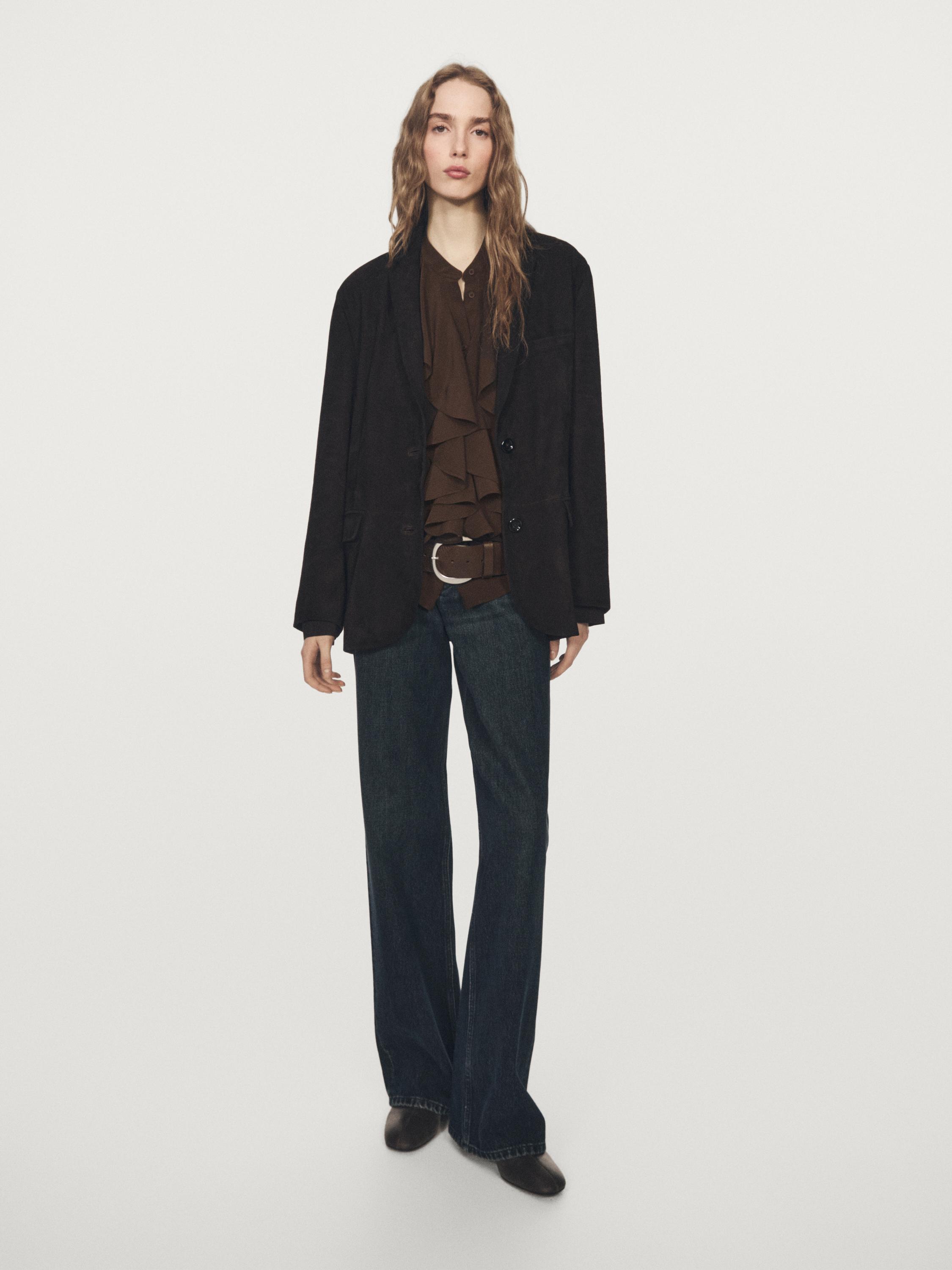 Flowing blouse with ruffles — BROWN