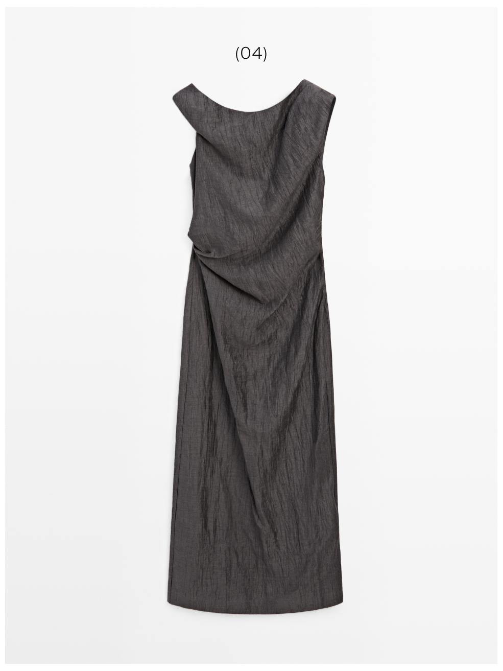 Midi dress with pleated shoulder detail — DARK GREY