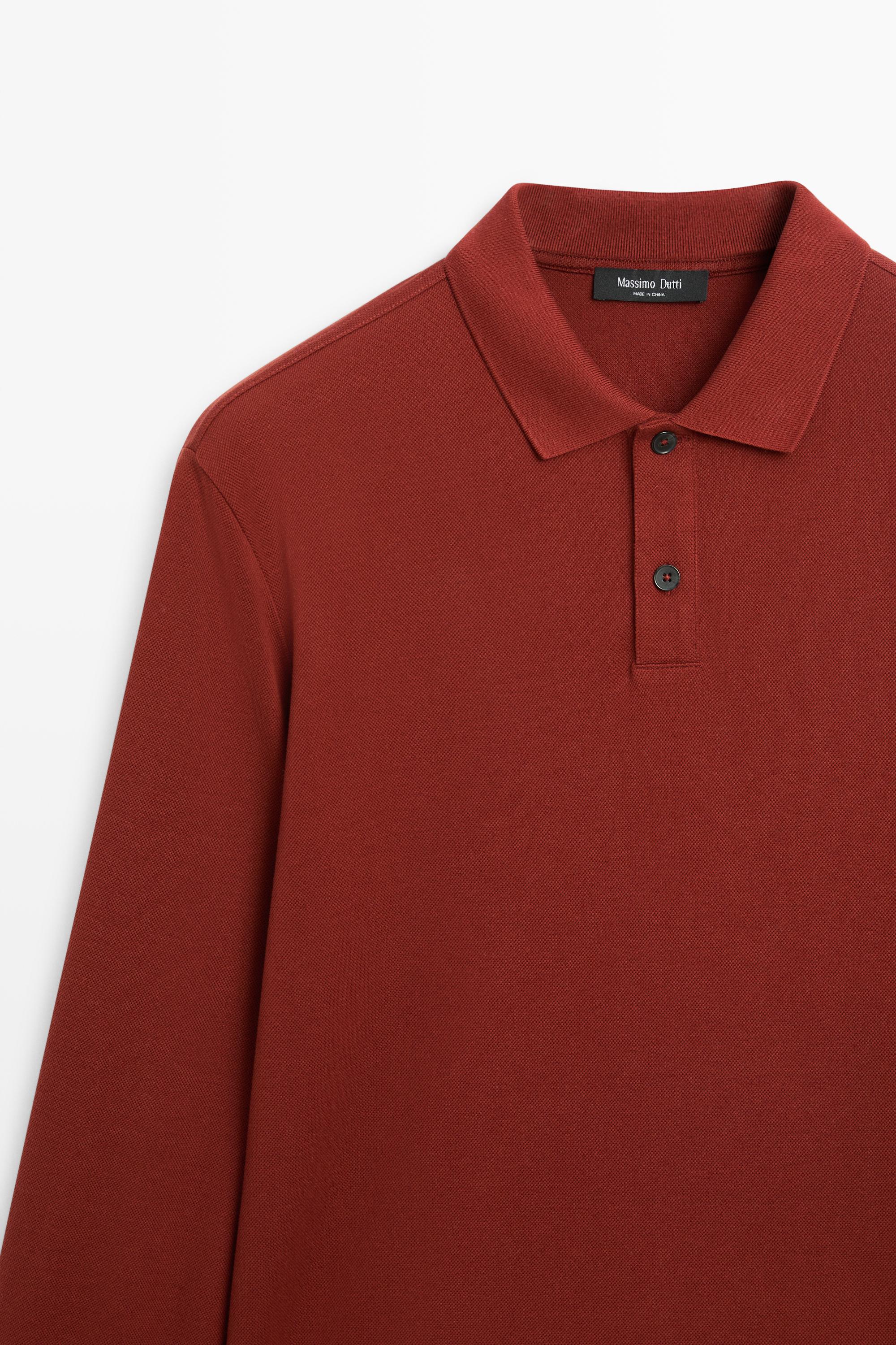 100% cotton micro-textured knit polo shirt — ORANGE