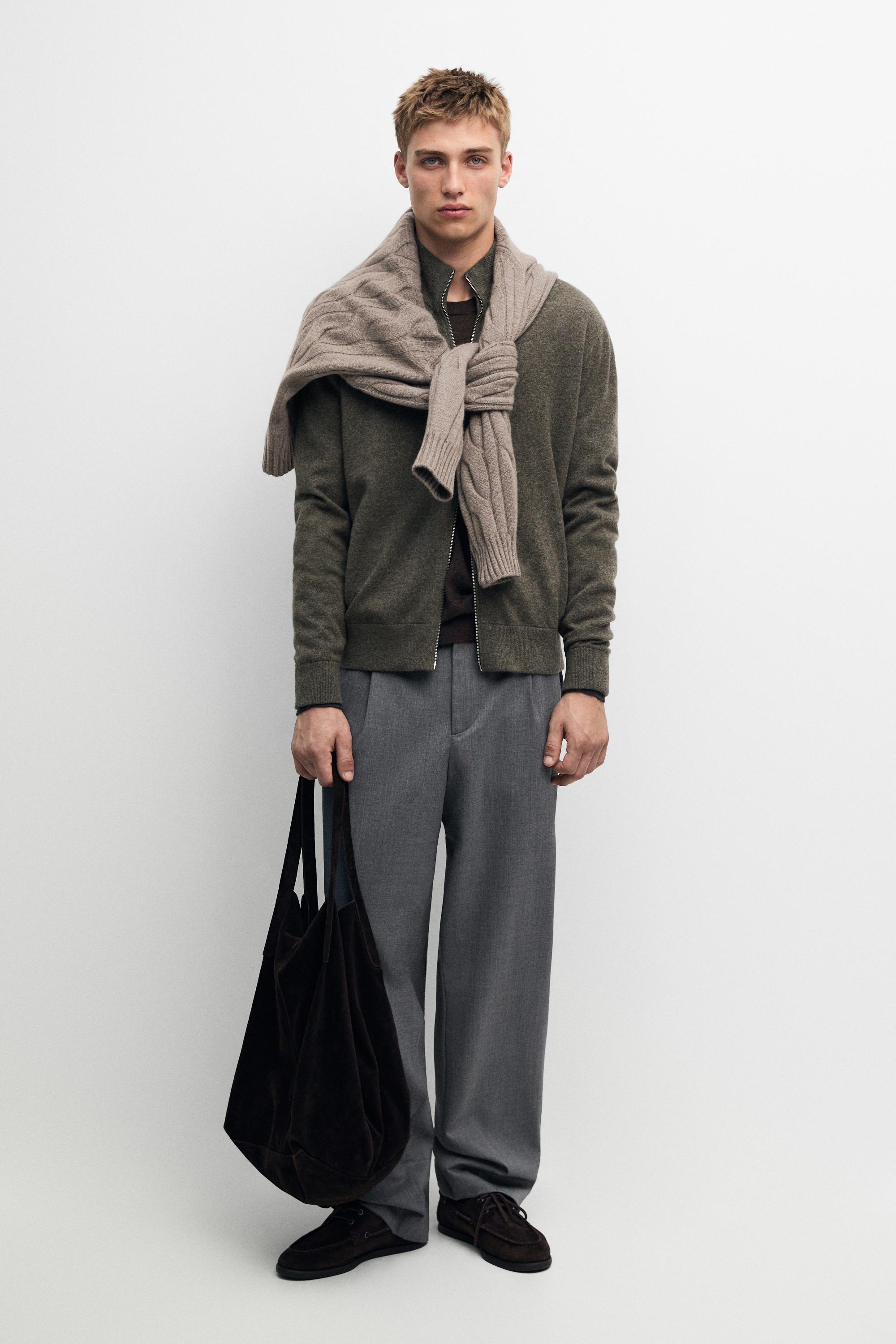 100% cashmere zip-up knit cardigan — GREENISH