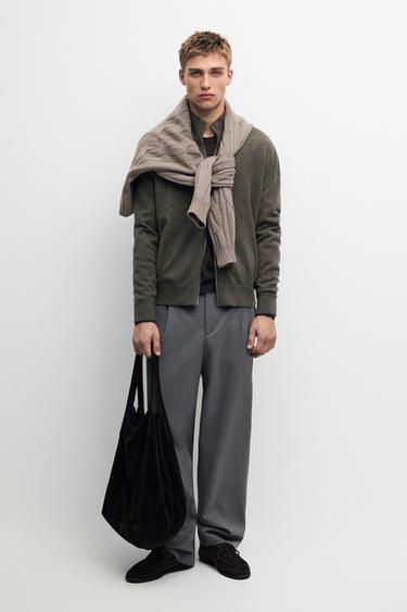100% cashmere zip-up knit cardigan — GREENISH 1