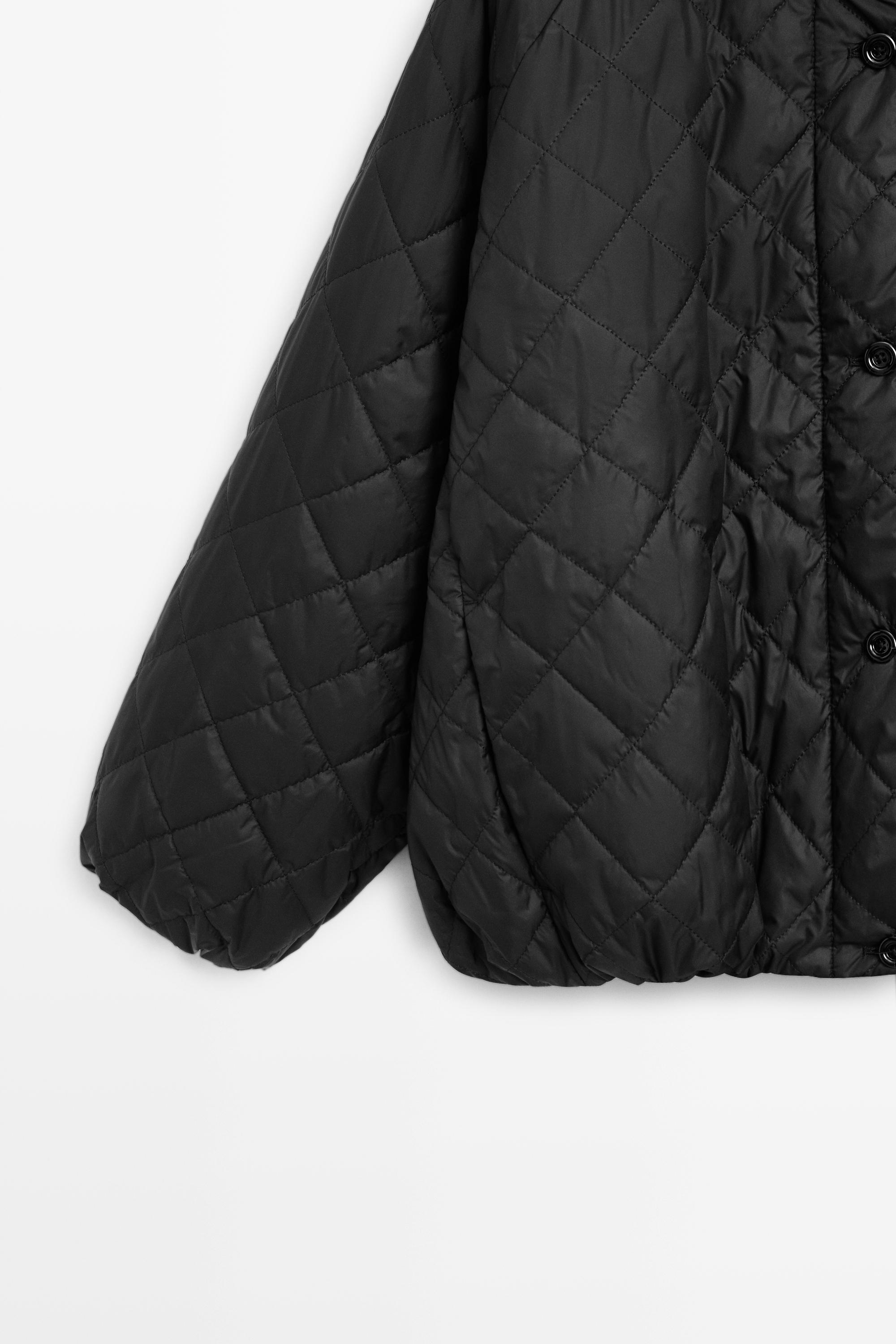 High neck quilted bomber jacket — BLACK