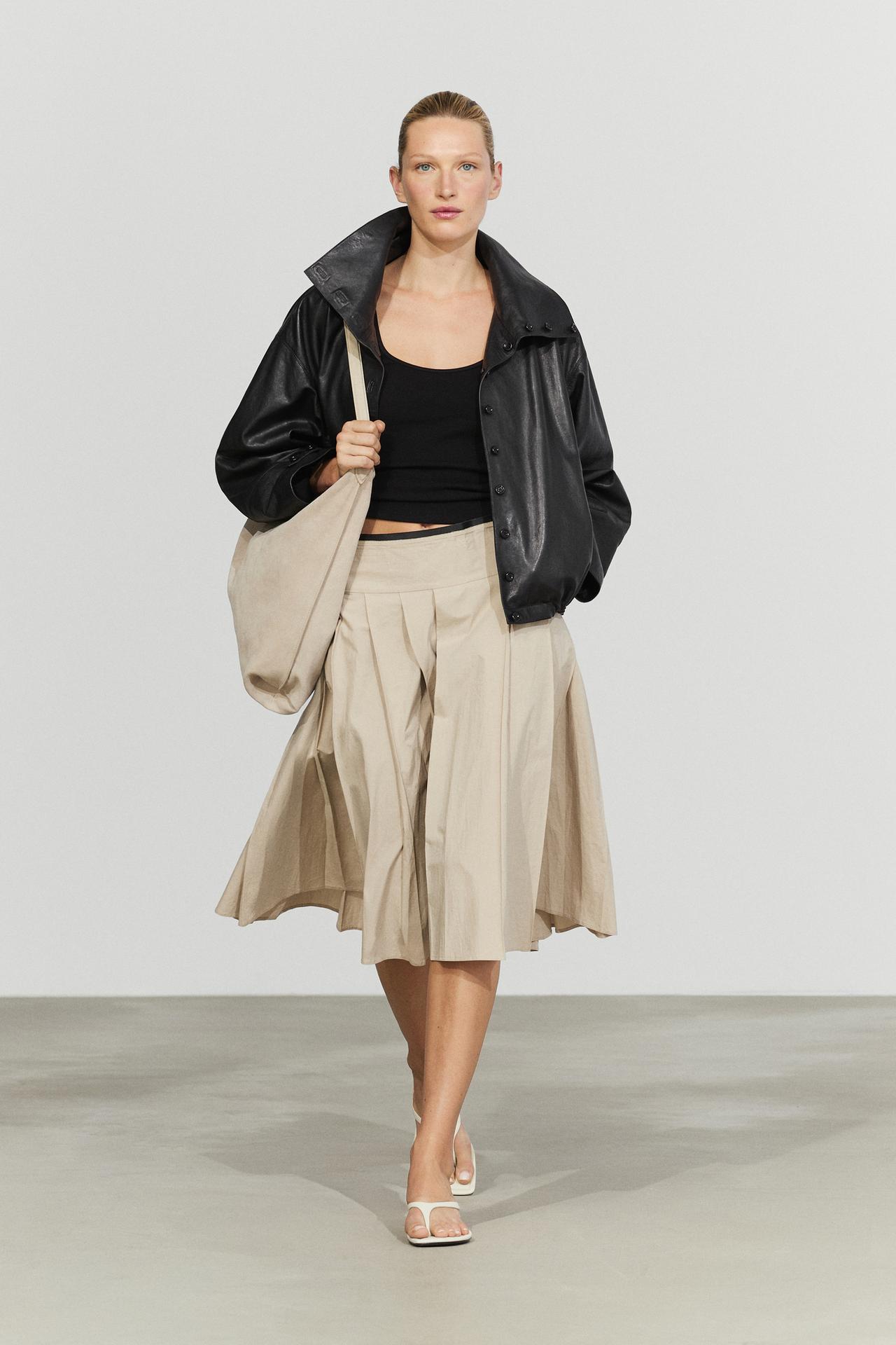 Pleated midi skirt with contrasting sash — SAND