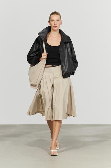 Pleated midi skirt with contrasting sash — SAND 1