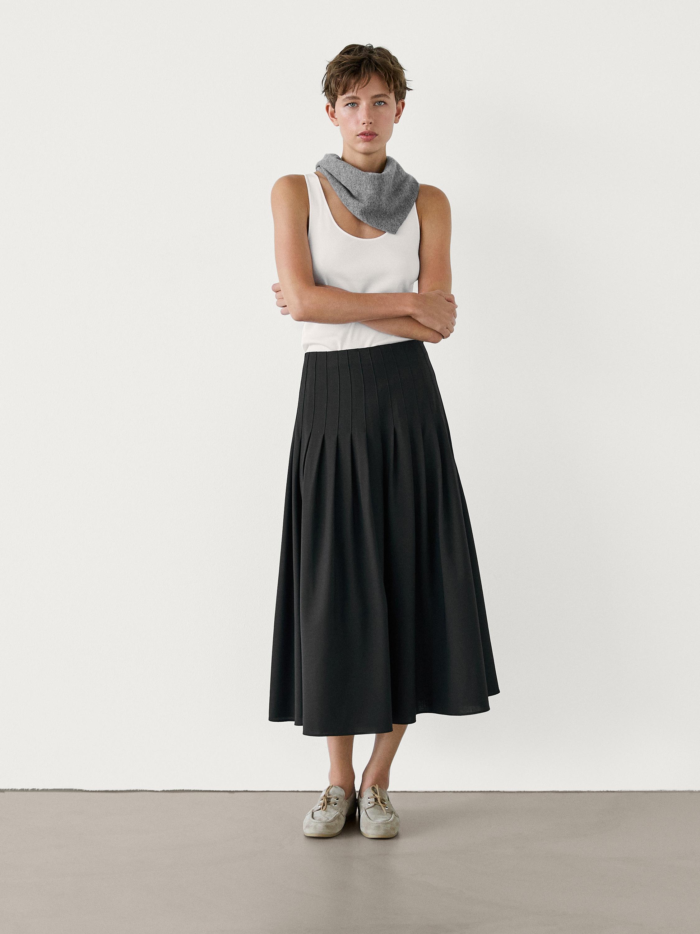 Black midi skirt with belt best sale