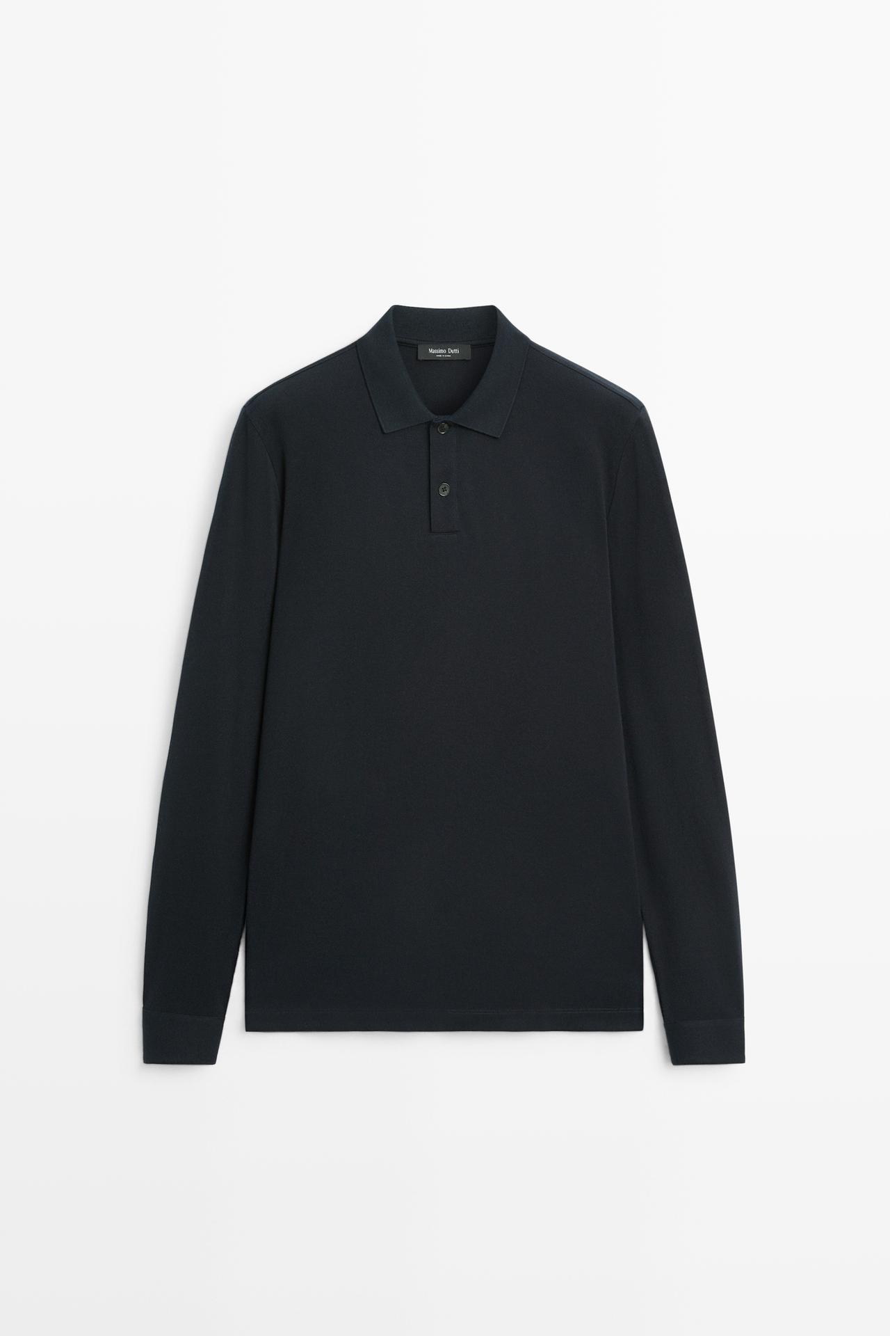 100% cotton micro-textured knit polo shirt — NAVY BLUE