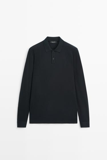 100% cotton micro-textured knit polo shirt — NAVY BLUE 2