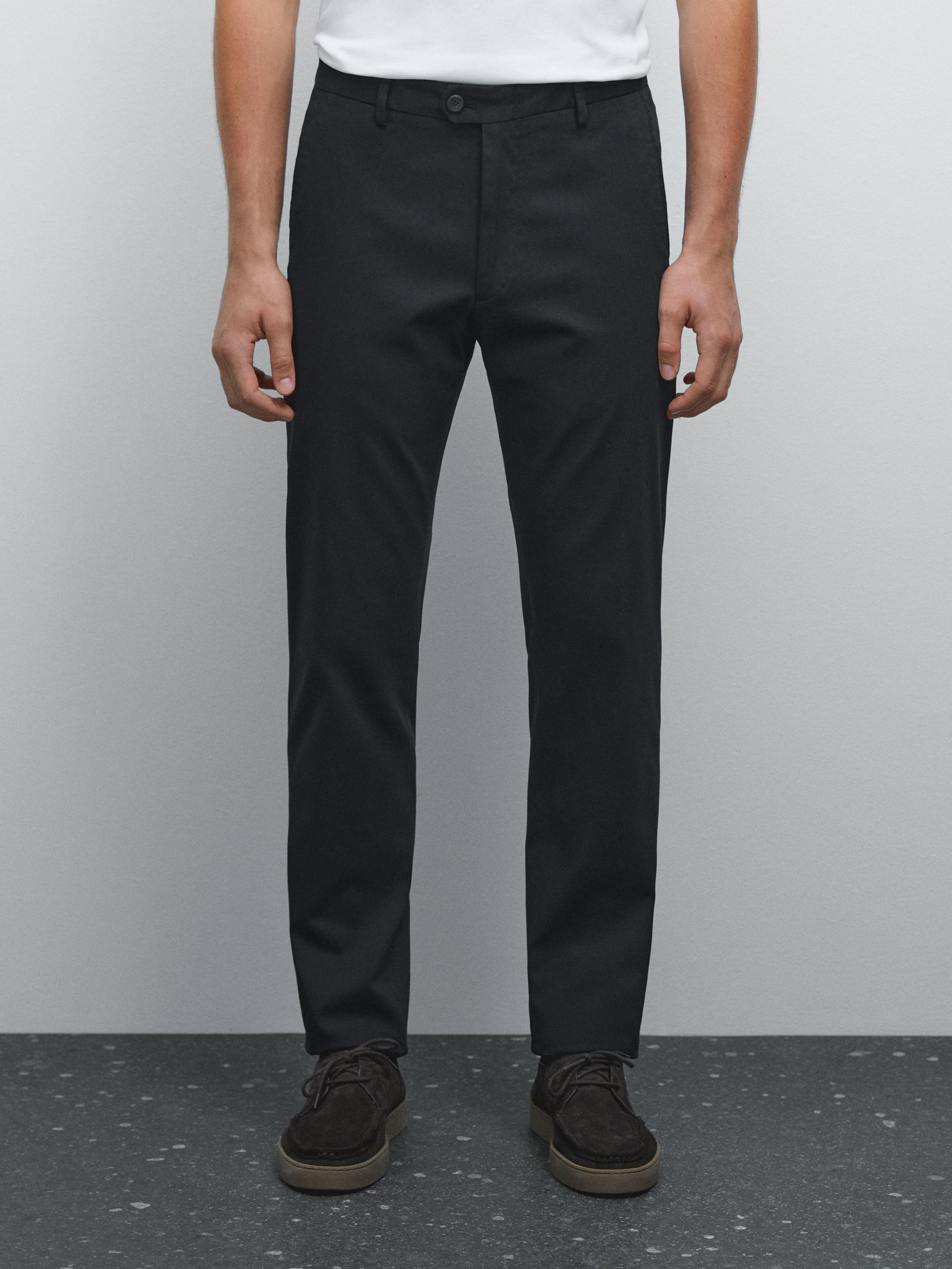 Slim fit cotton blend trousers
