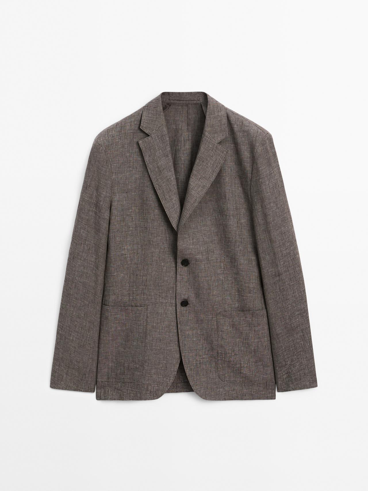Massimo Dutti - Herre - Strukturvævet Blazer I Hørblanding - Beige - 46