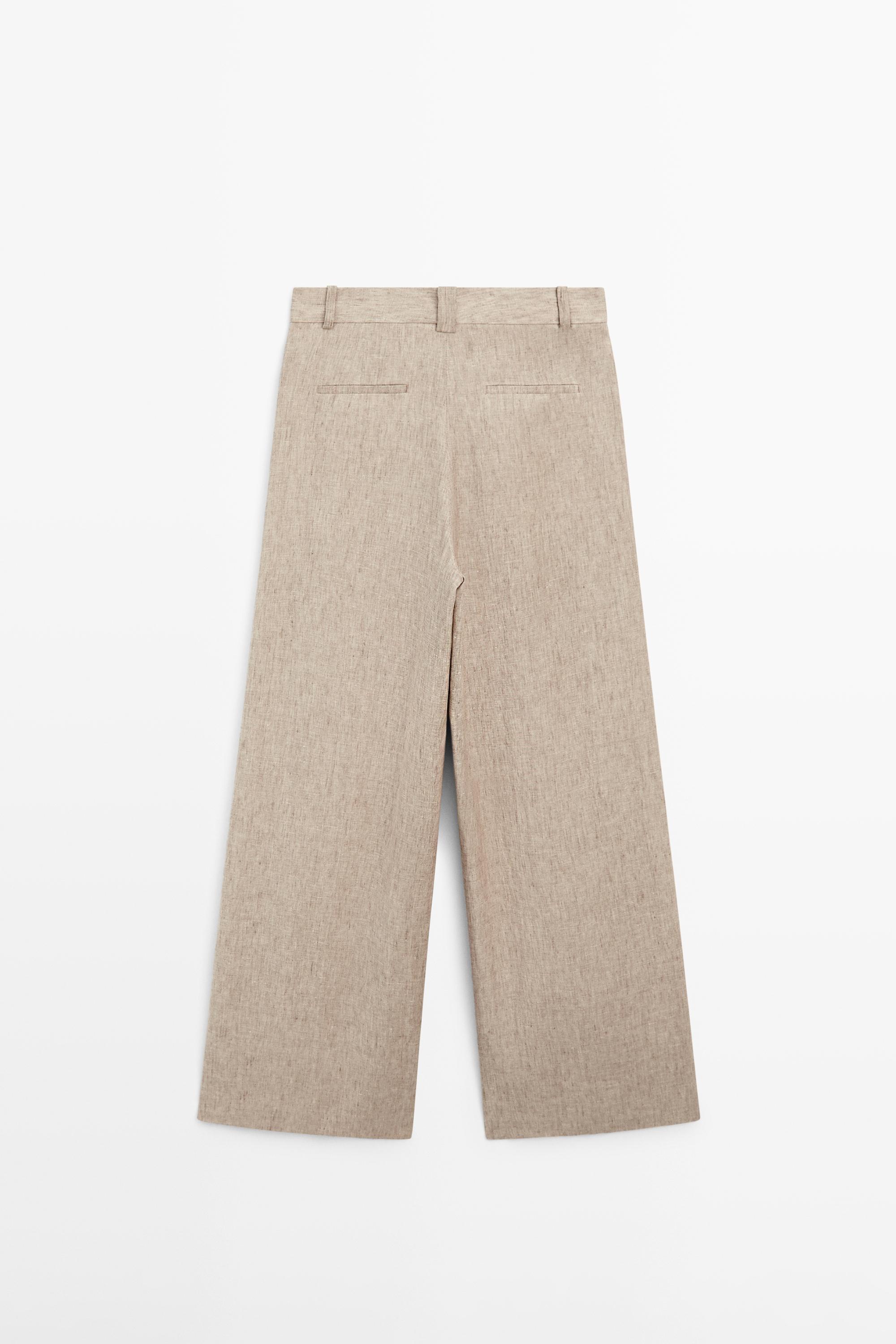 Linen melange trousers with pleated details — BEIGE