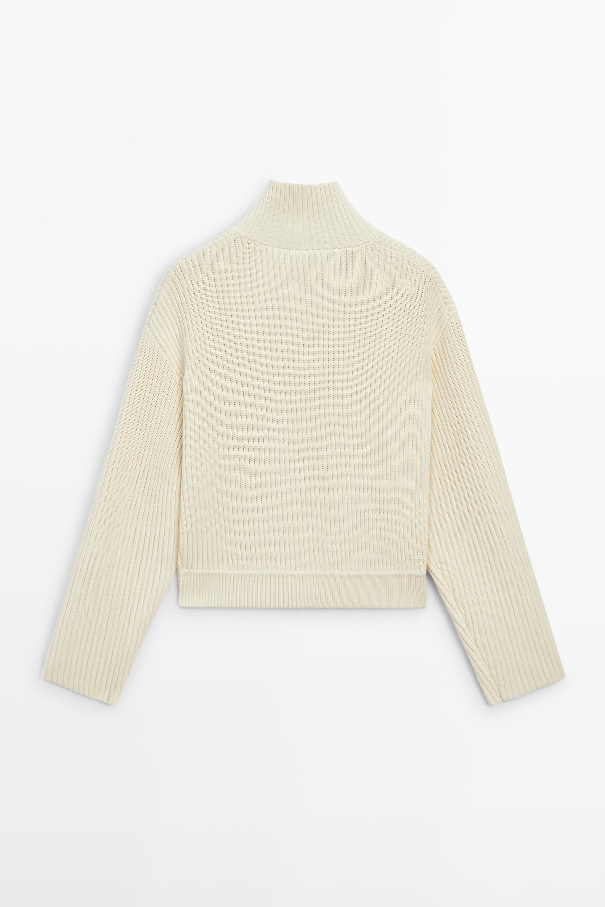 100% cotton turtleneck knit cardigan — CREAM