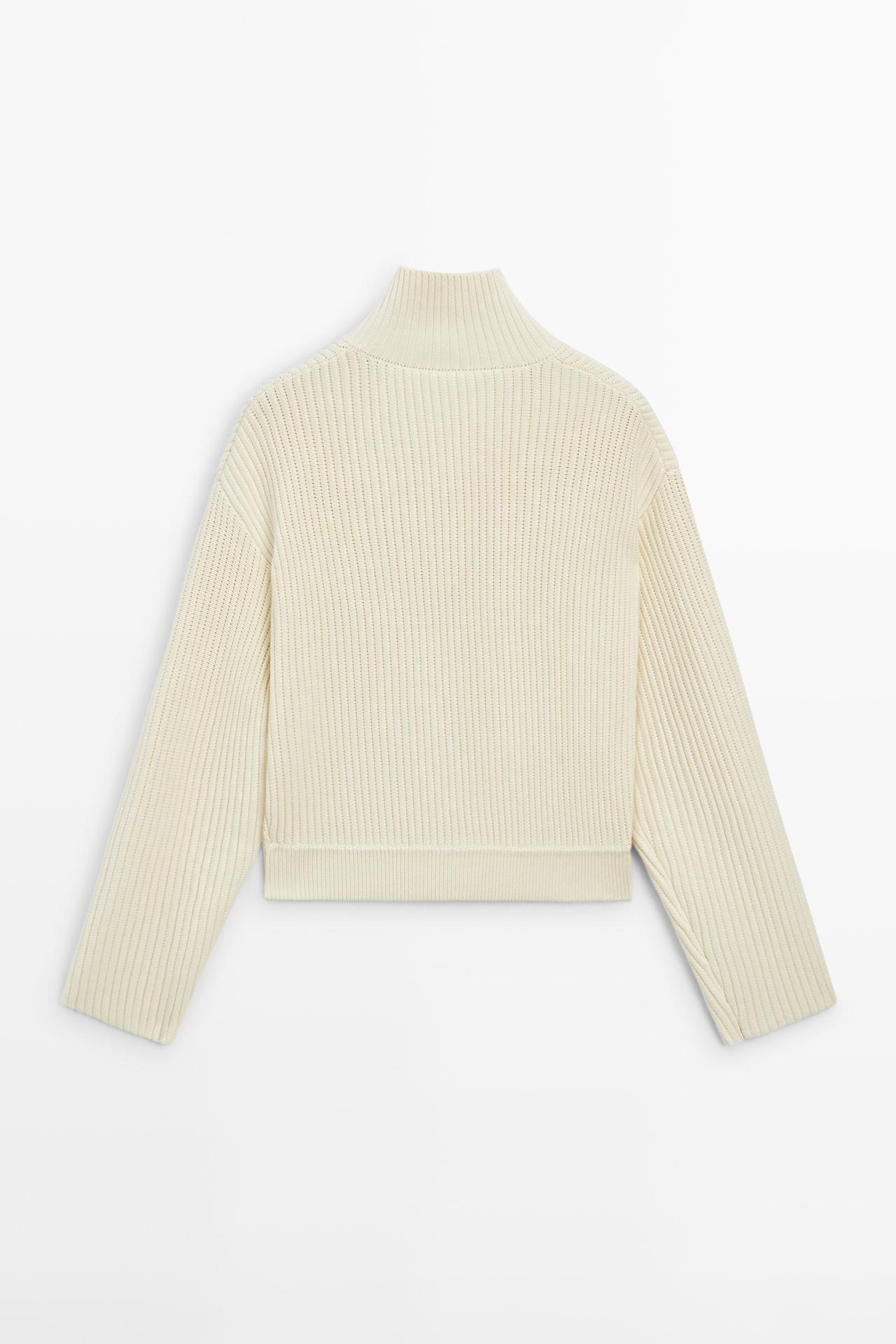 100% cotton turtleneck knit cardigan — CREAM