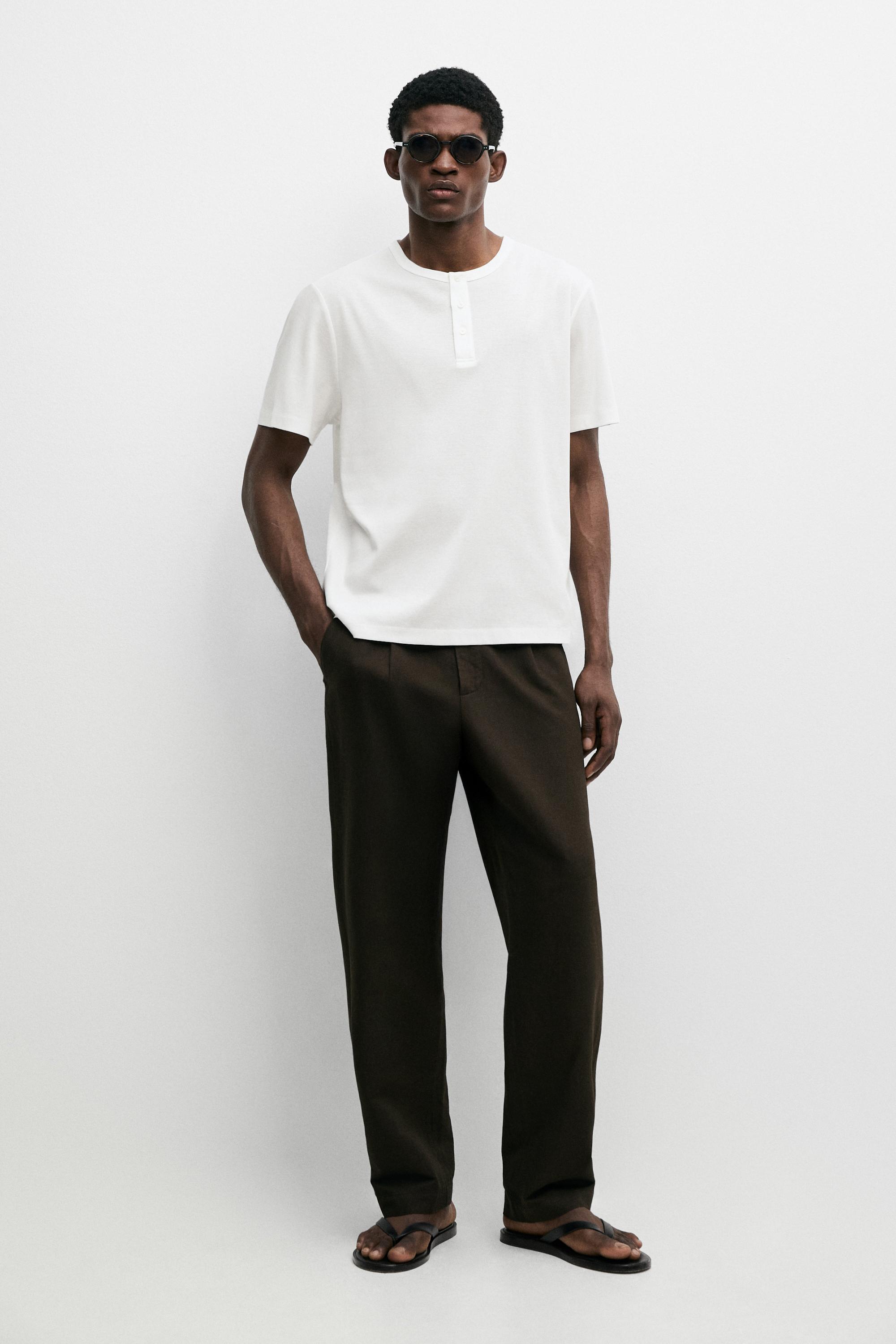 100% cotton henley T-shirt — Off white