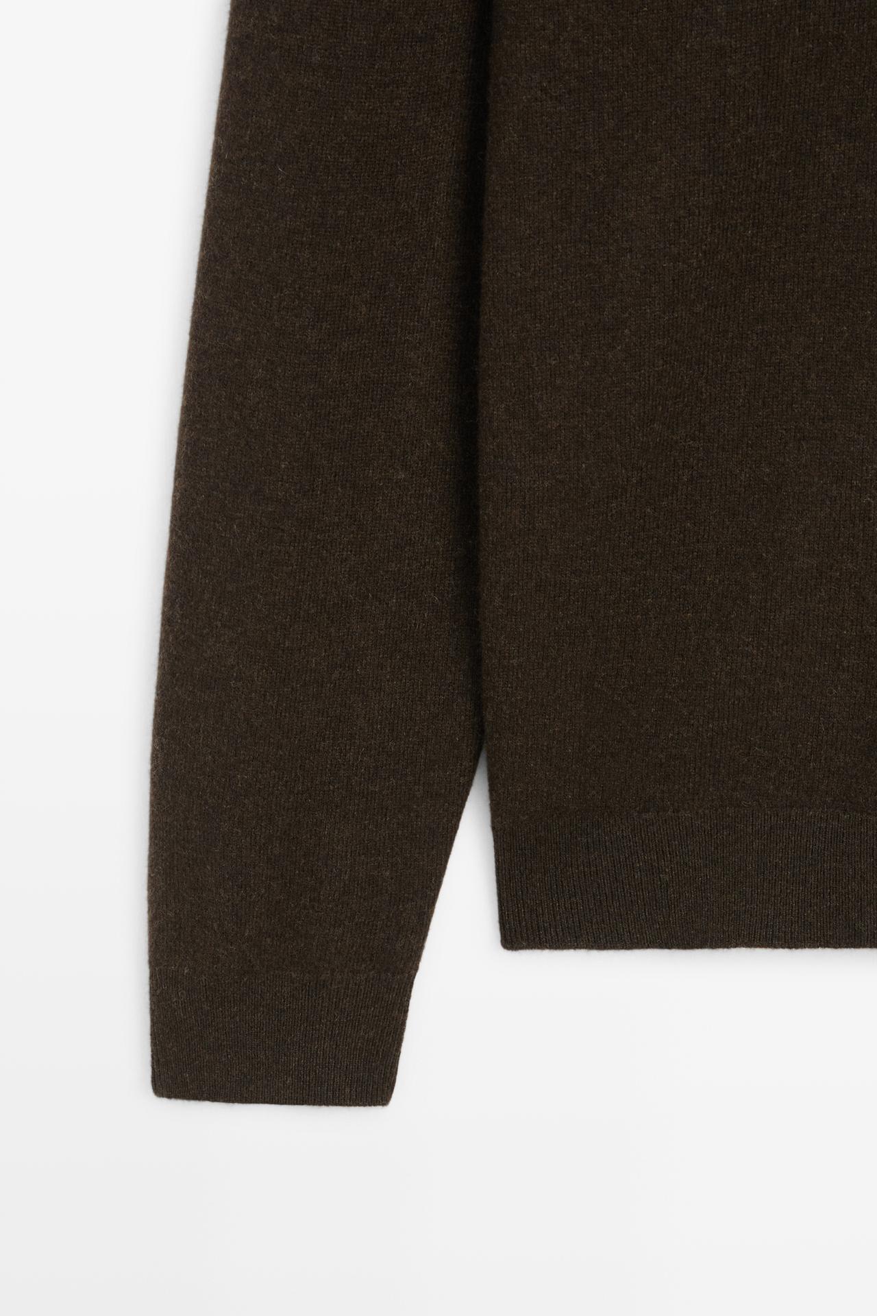 100% wool knit polo sweater — BROWN MARL