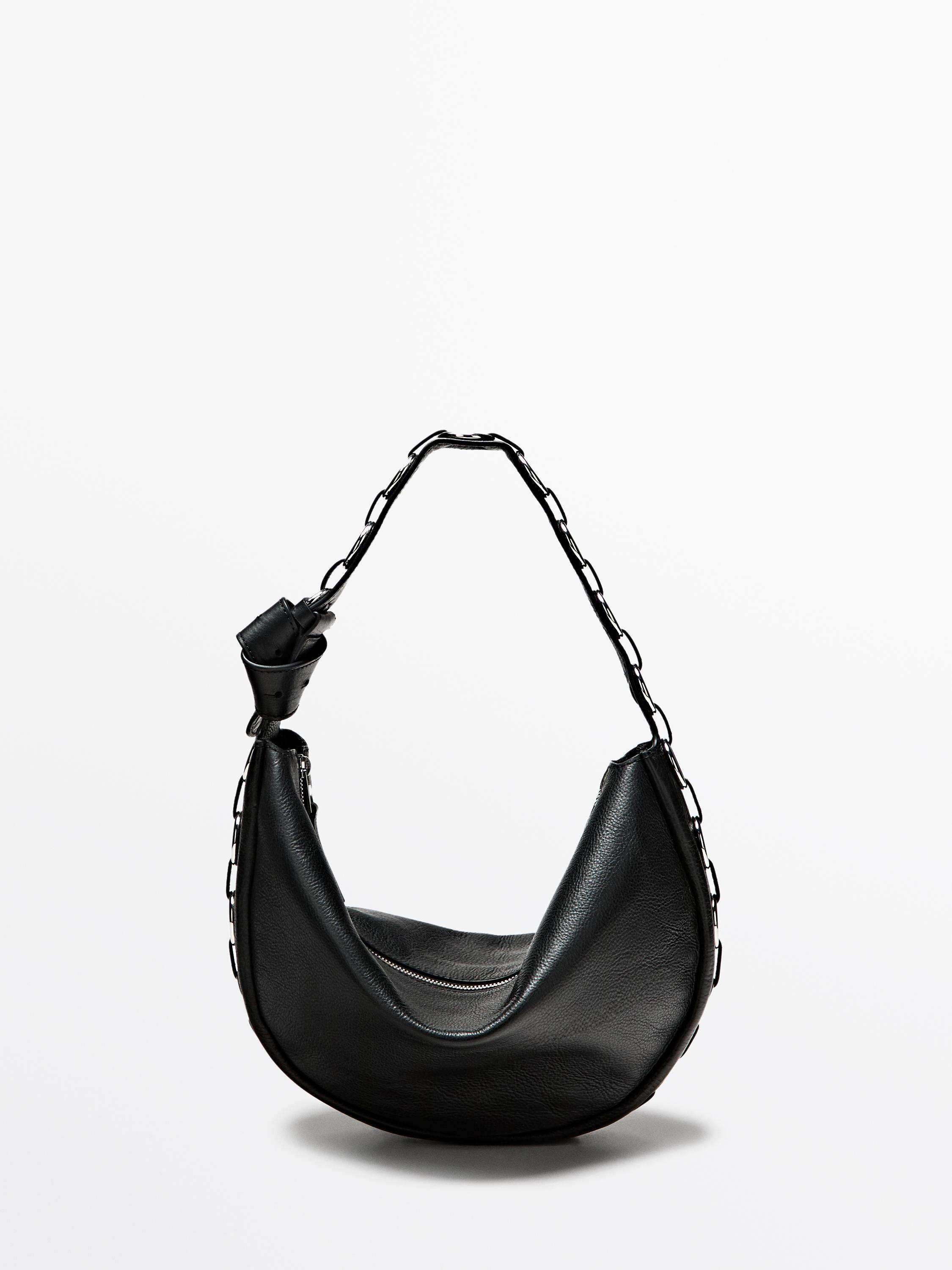 Nappa leather bag with eyelets — BLACK