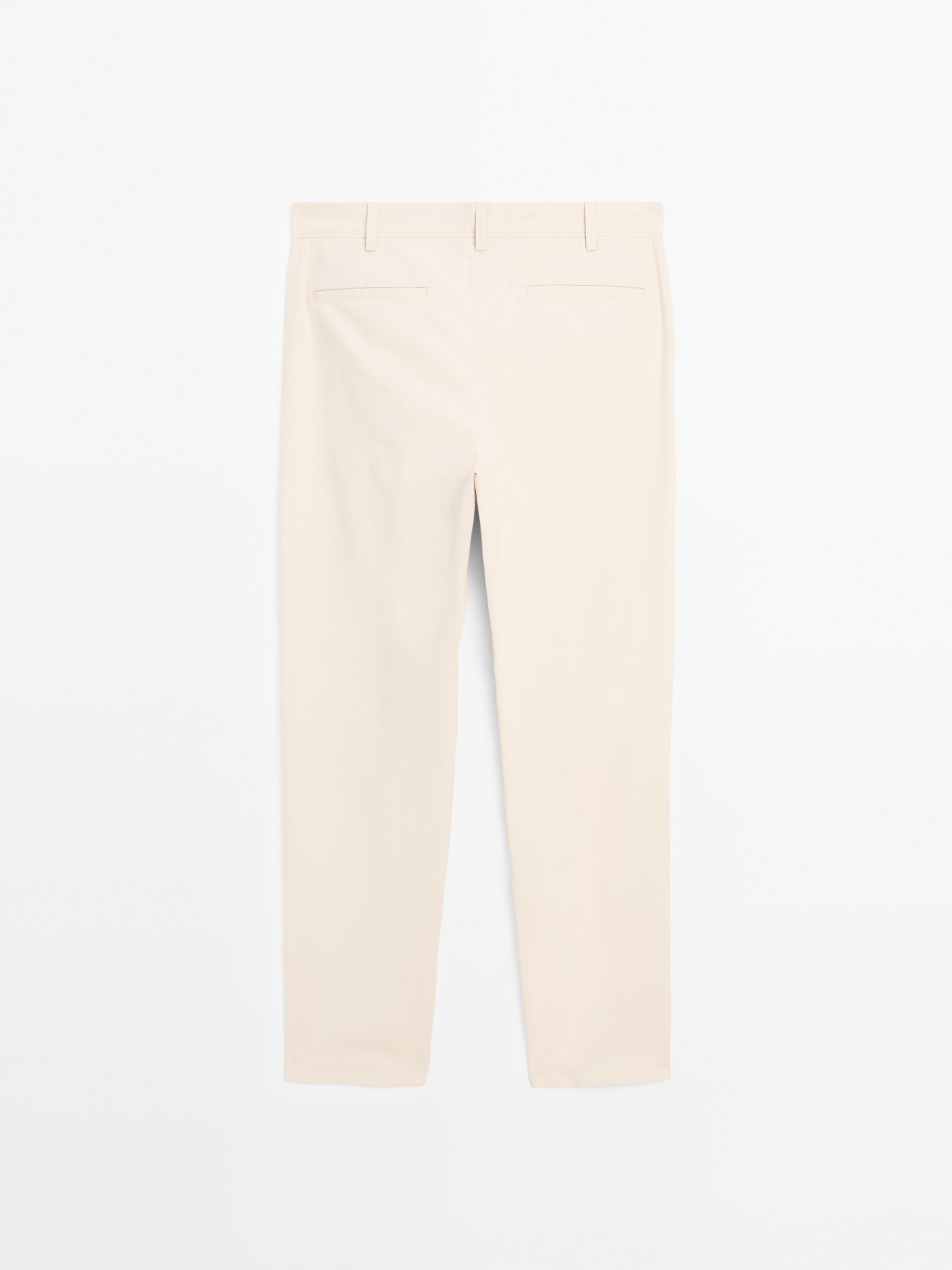 Cotton blend slim fit canvas trousers