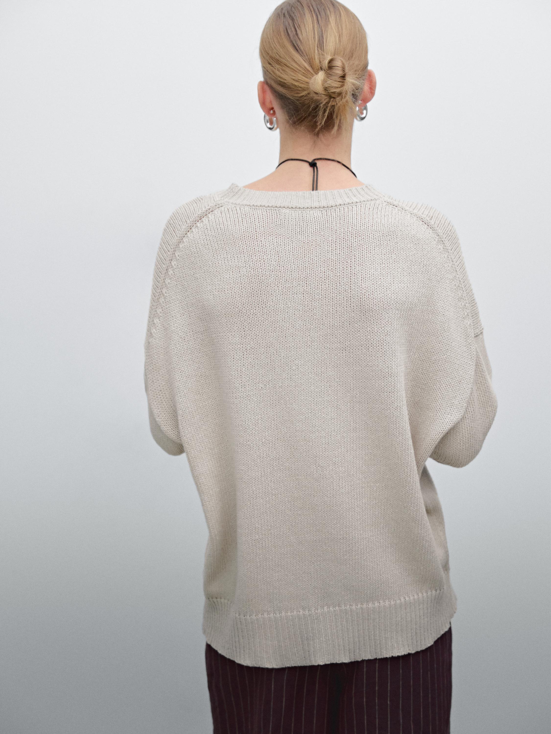 Linen blend knit crew neck sweater