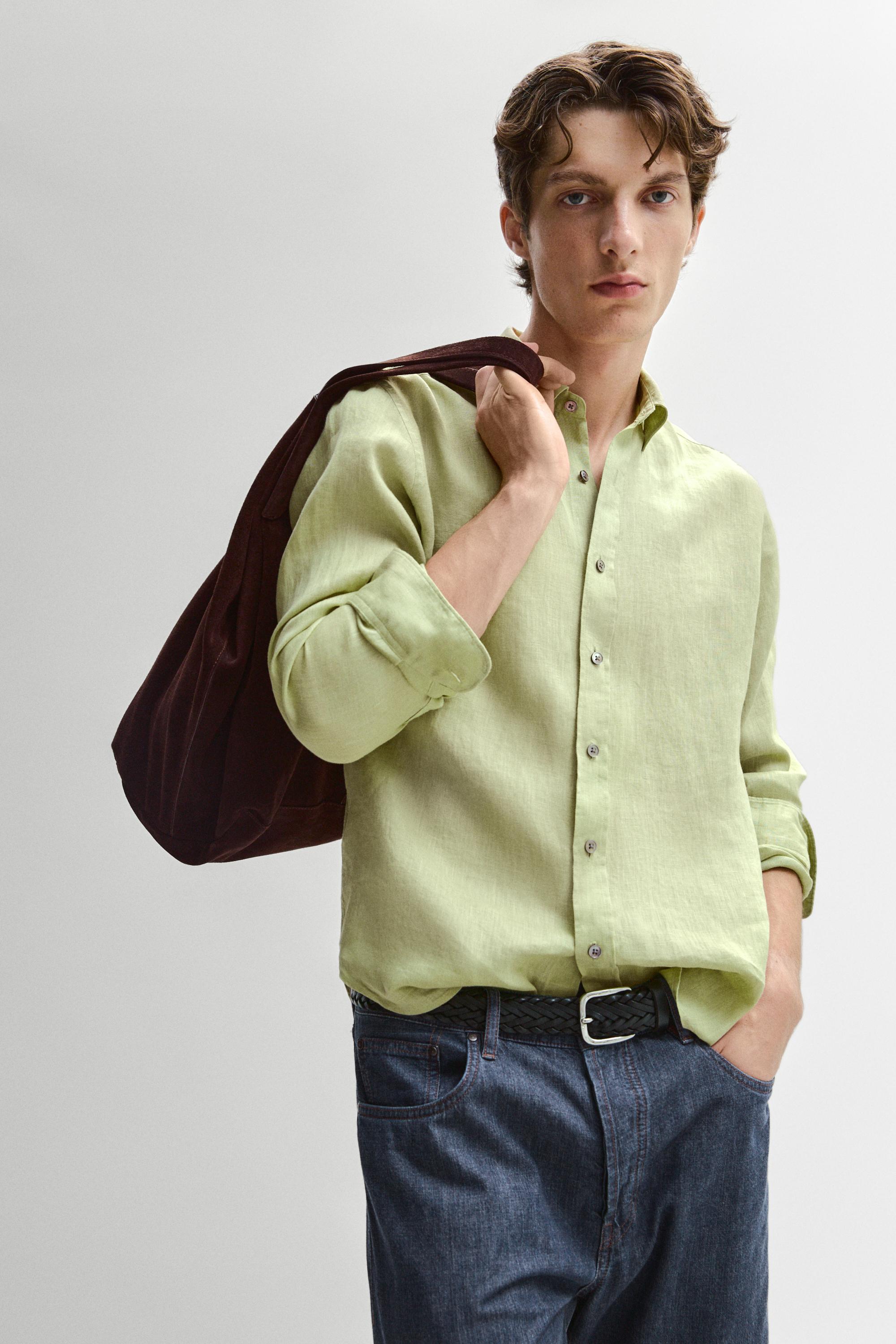 100% linen regular fit shirt — Green billiard