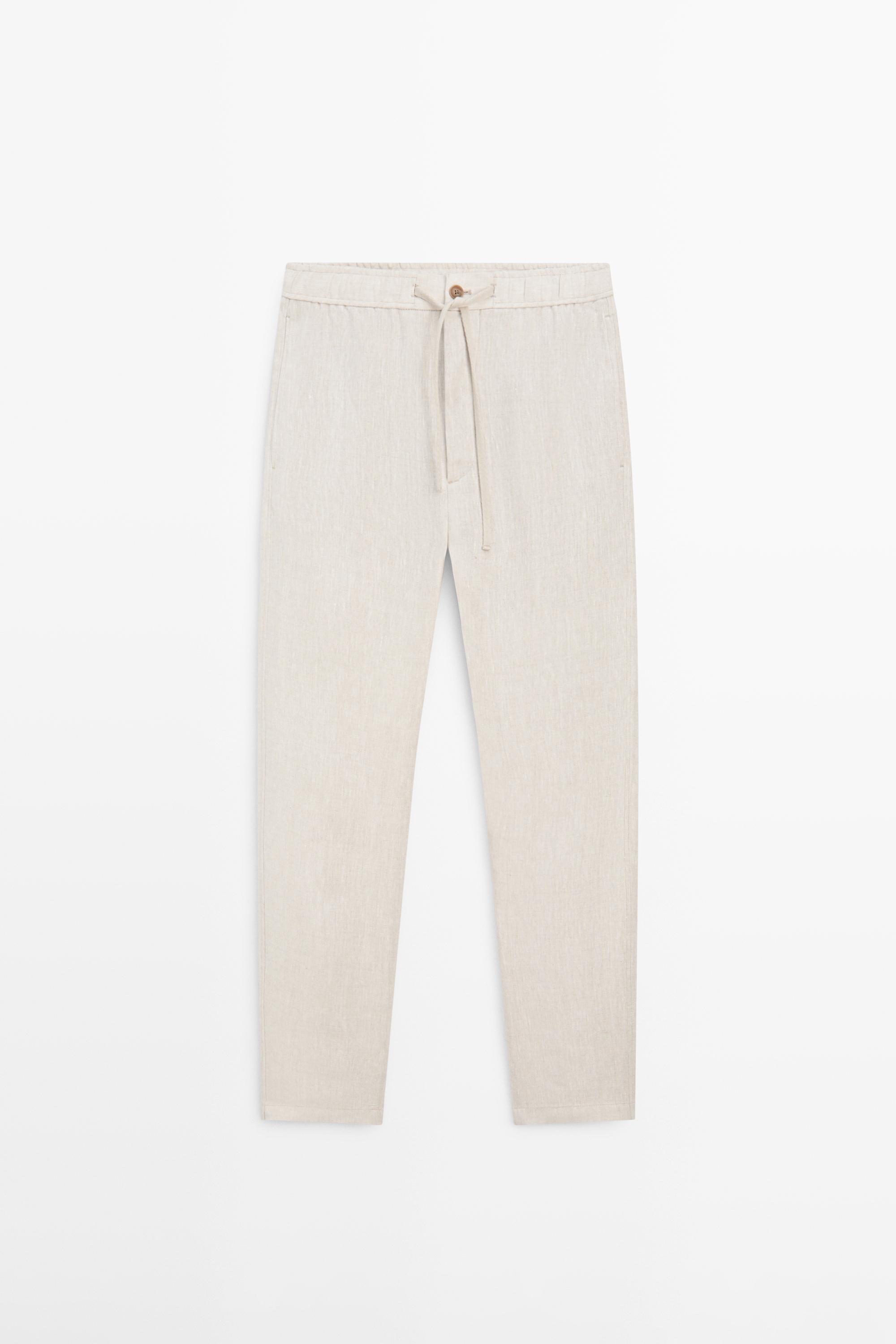 Linen jogger fit pants — BEIGE