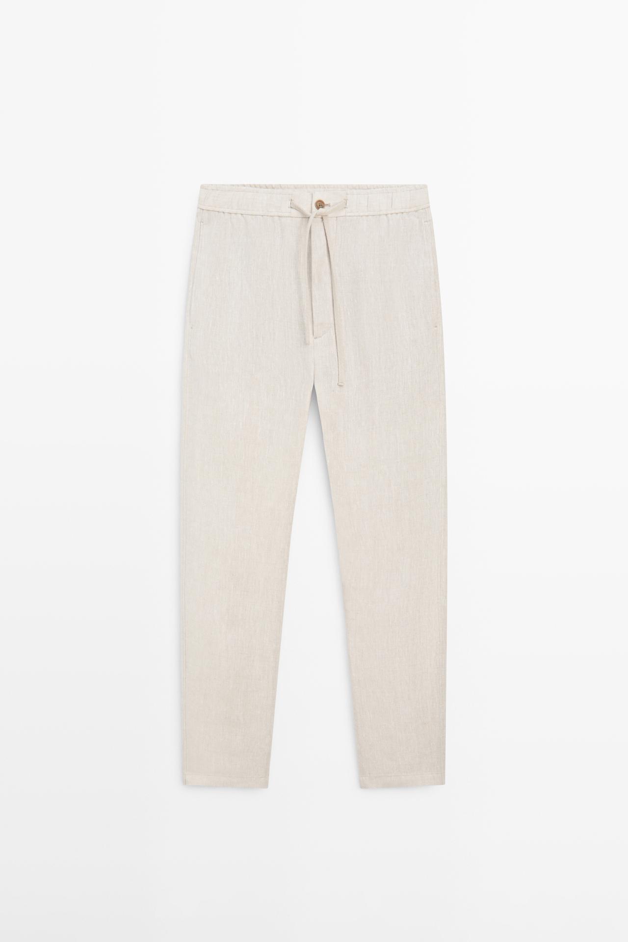 Massimo Dutti - Herre - Jogger Fit Bukser I Hør - Beige - M