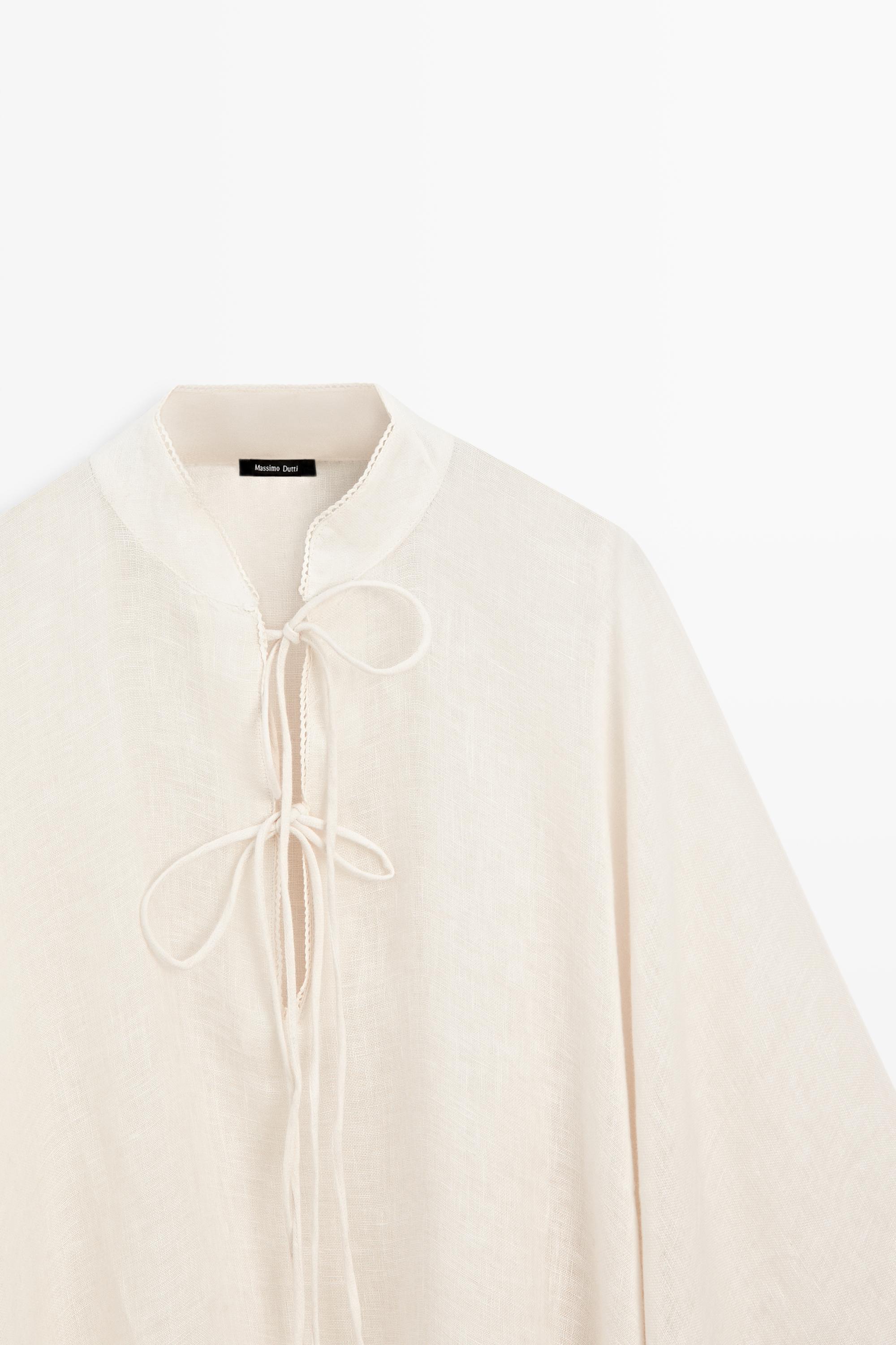 100% linen stand collar cape — CREAM