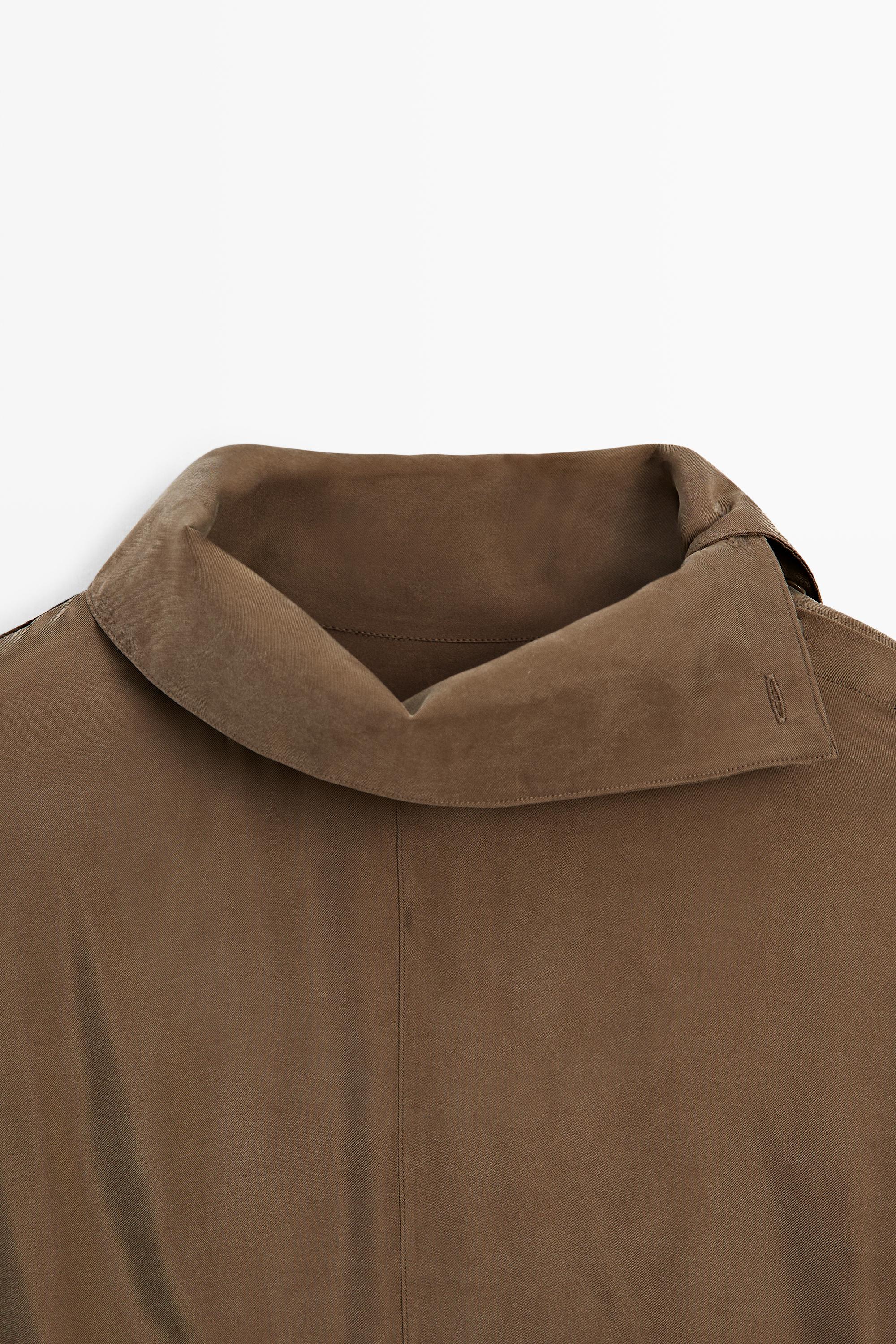 Flowing short dress with asymmetric neck — BROWN