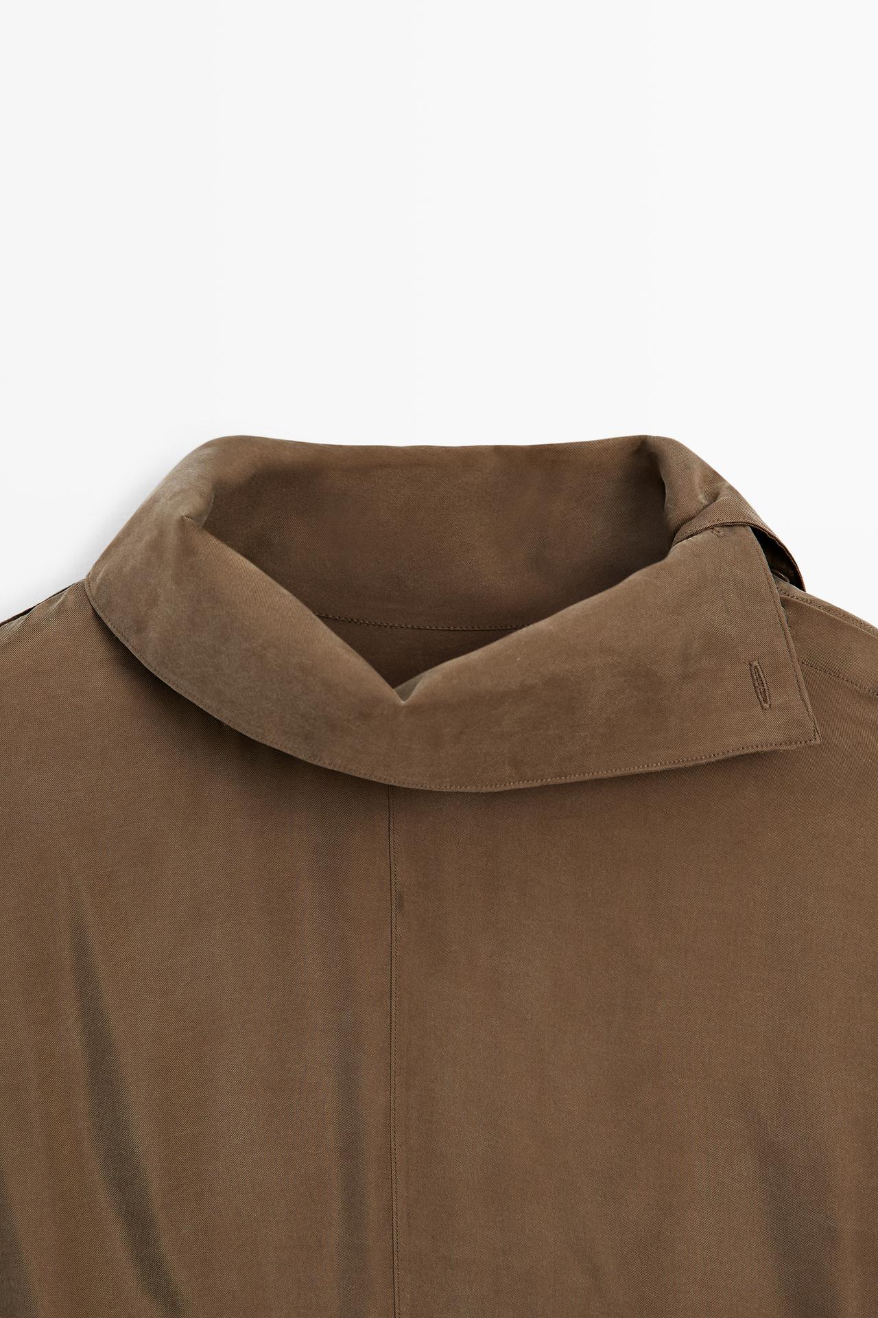 Flowing short dress with asymmetric neck — BROWN