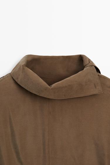 Flowing short dress with asymmetric neck — BROWN 9
