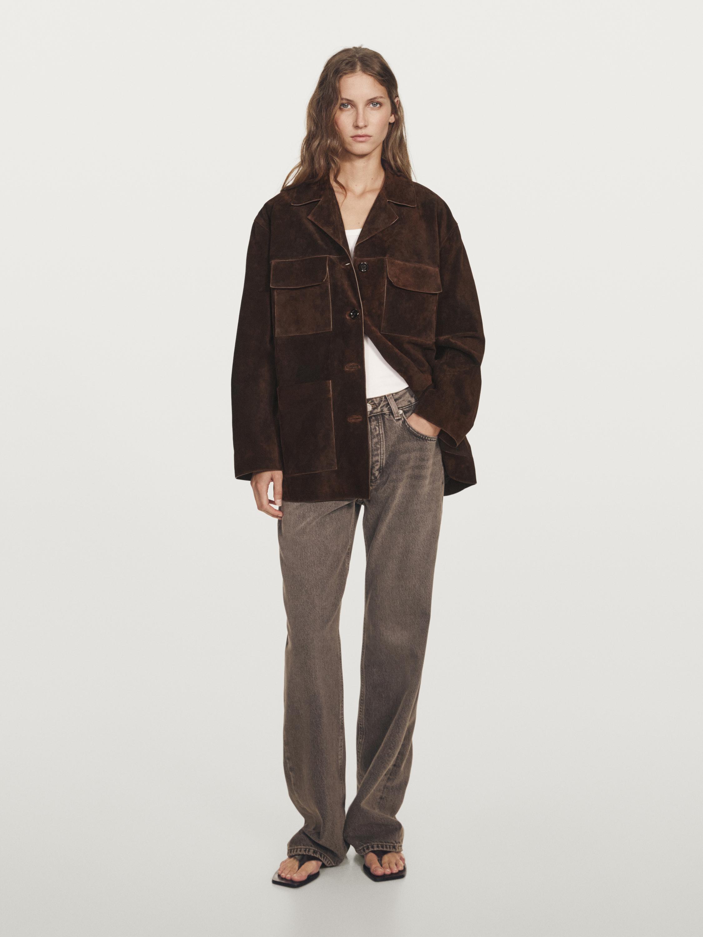 Veste en cuir effet daim avec poches
