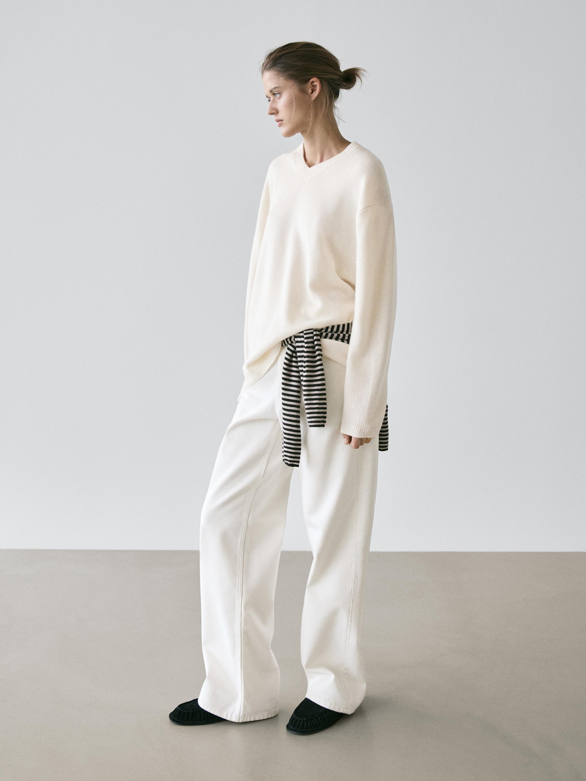 Pull oversize col en V cachemire