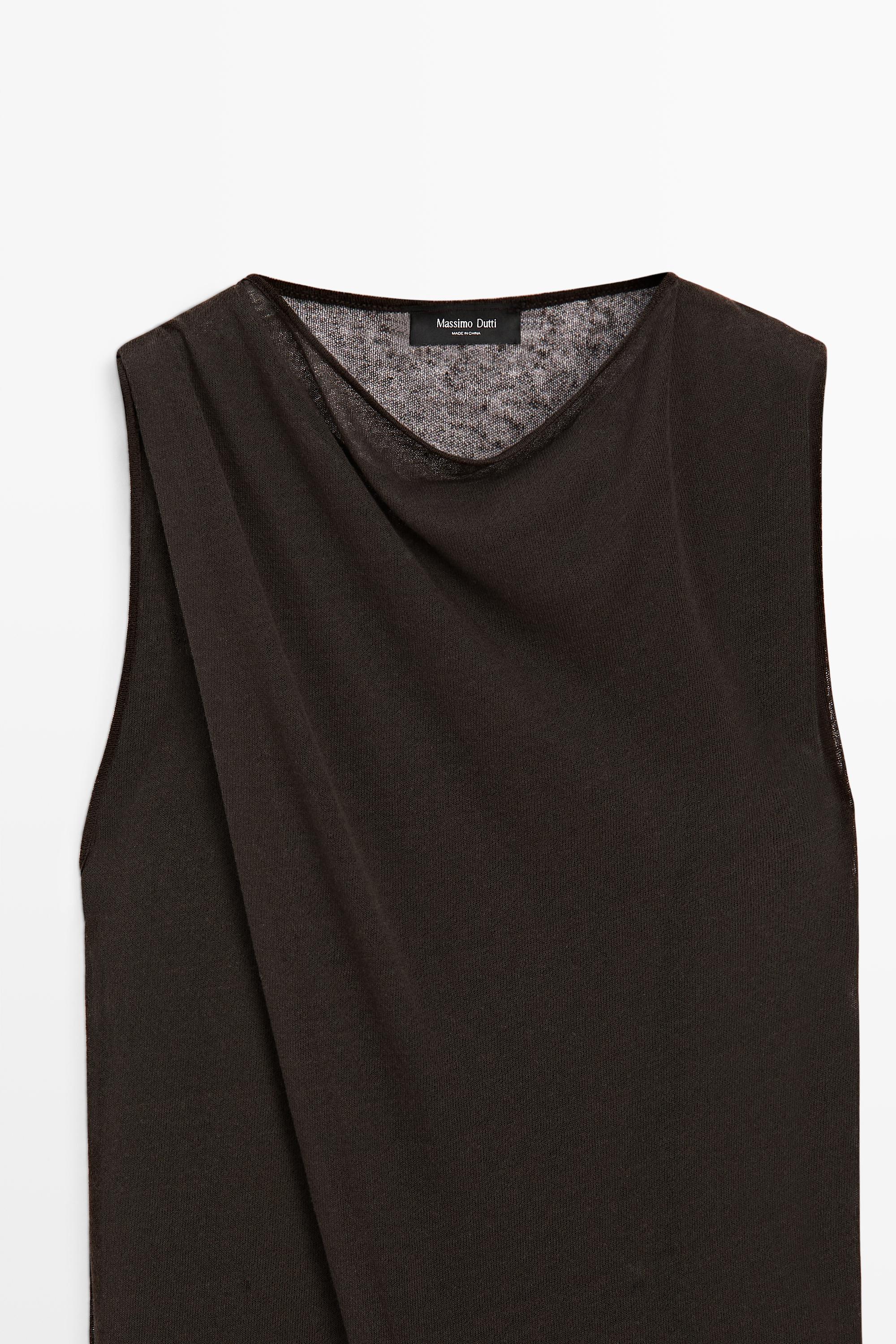 Massimo Dutti Linen Wrap Dress In Brown