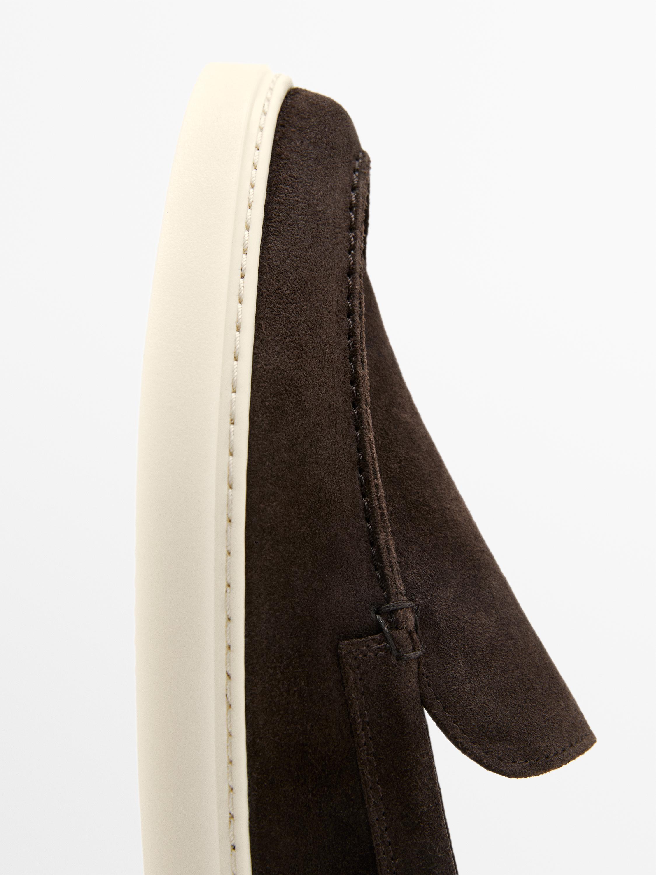 Split leather loafers with moc toe — BROWN