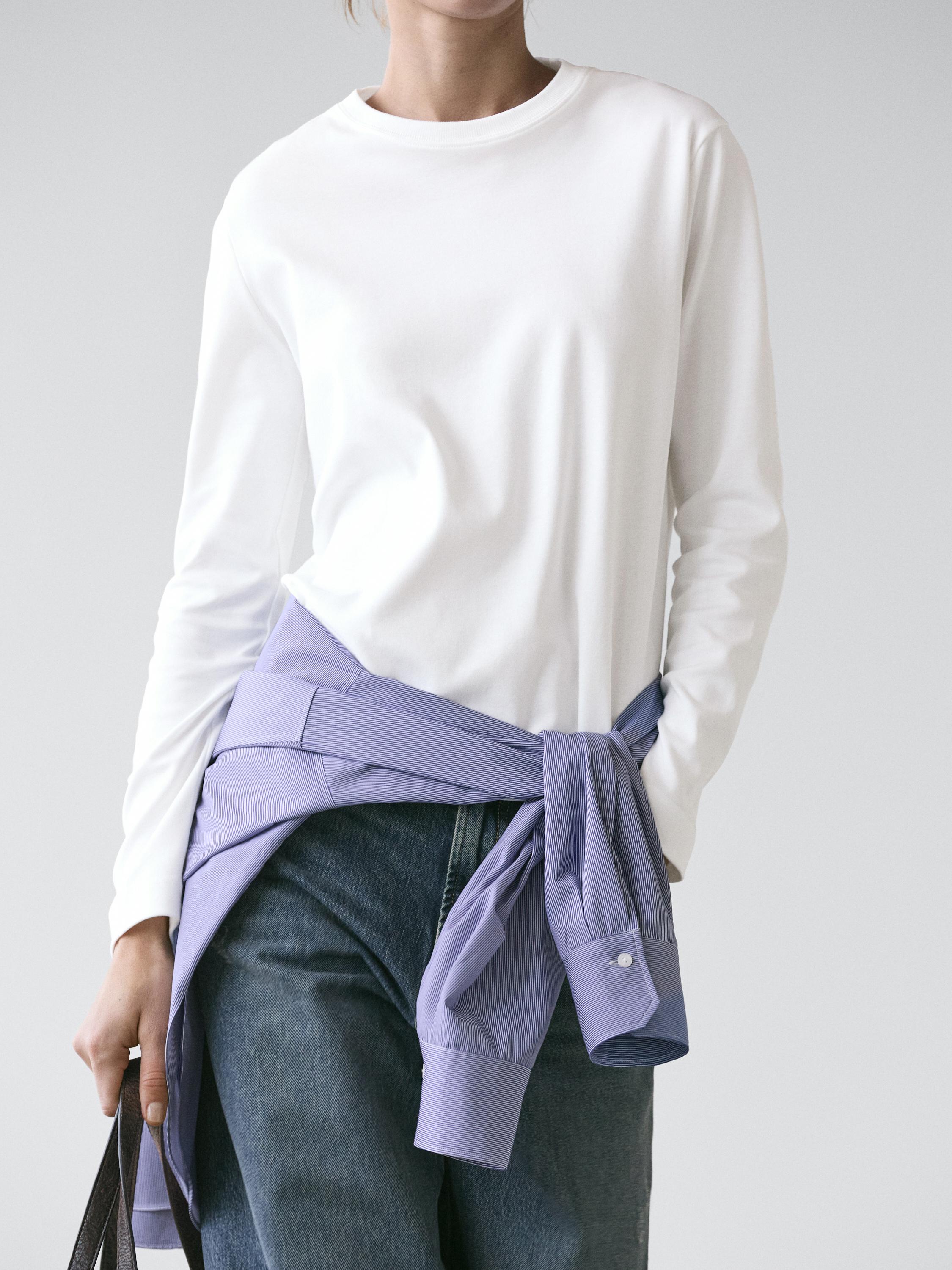 100% cotton interlock long sleeve T-shirt — Off white