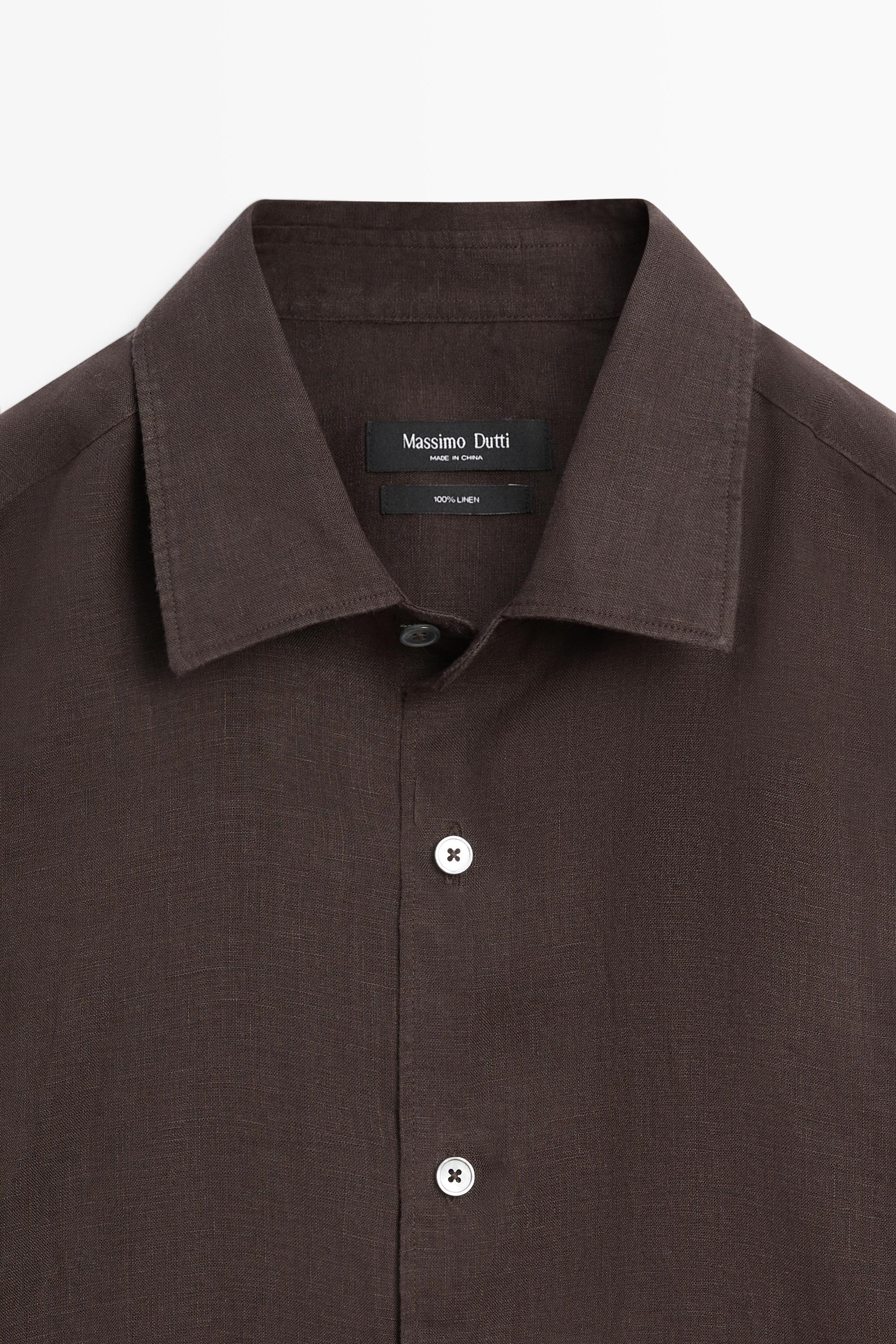 100% linen regular fit shirt — Chocolate