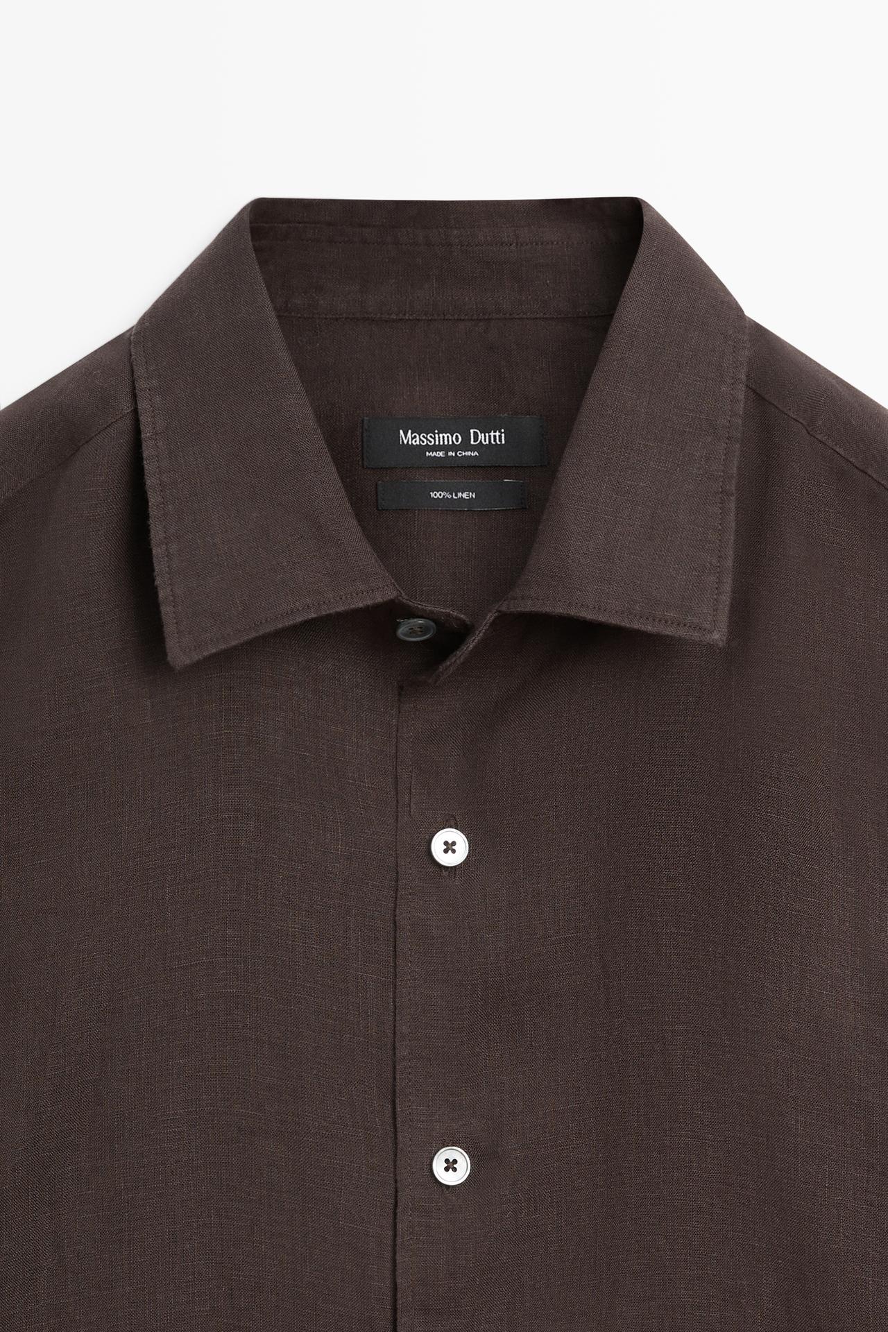 100% linen regular fit shirt — Chocolate