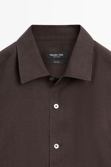 100% linen regular fit shirt — Chocolate 9
