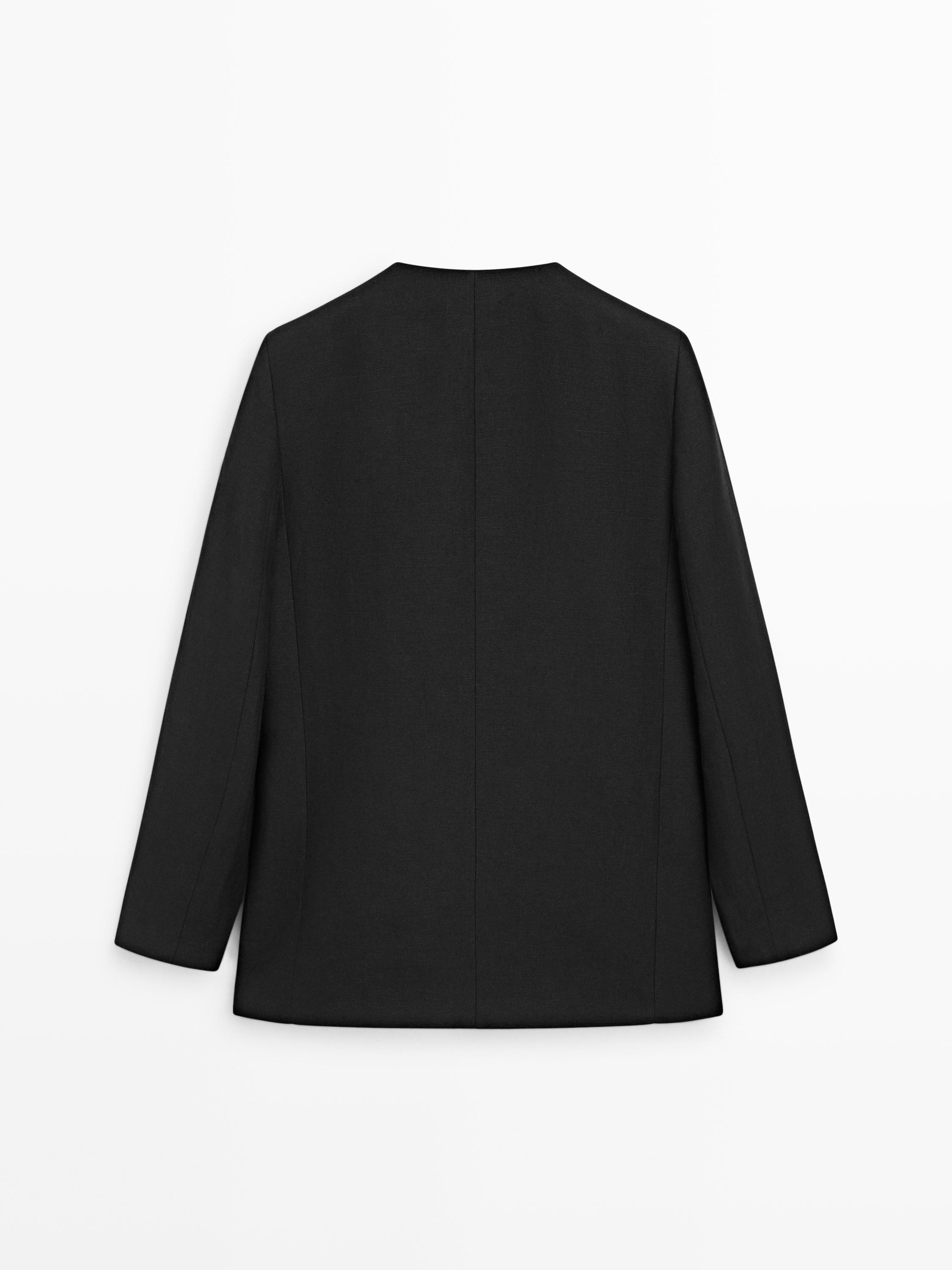 100% linen lapelless blazer — BLACK