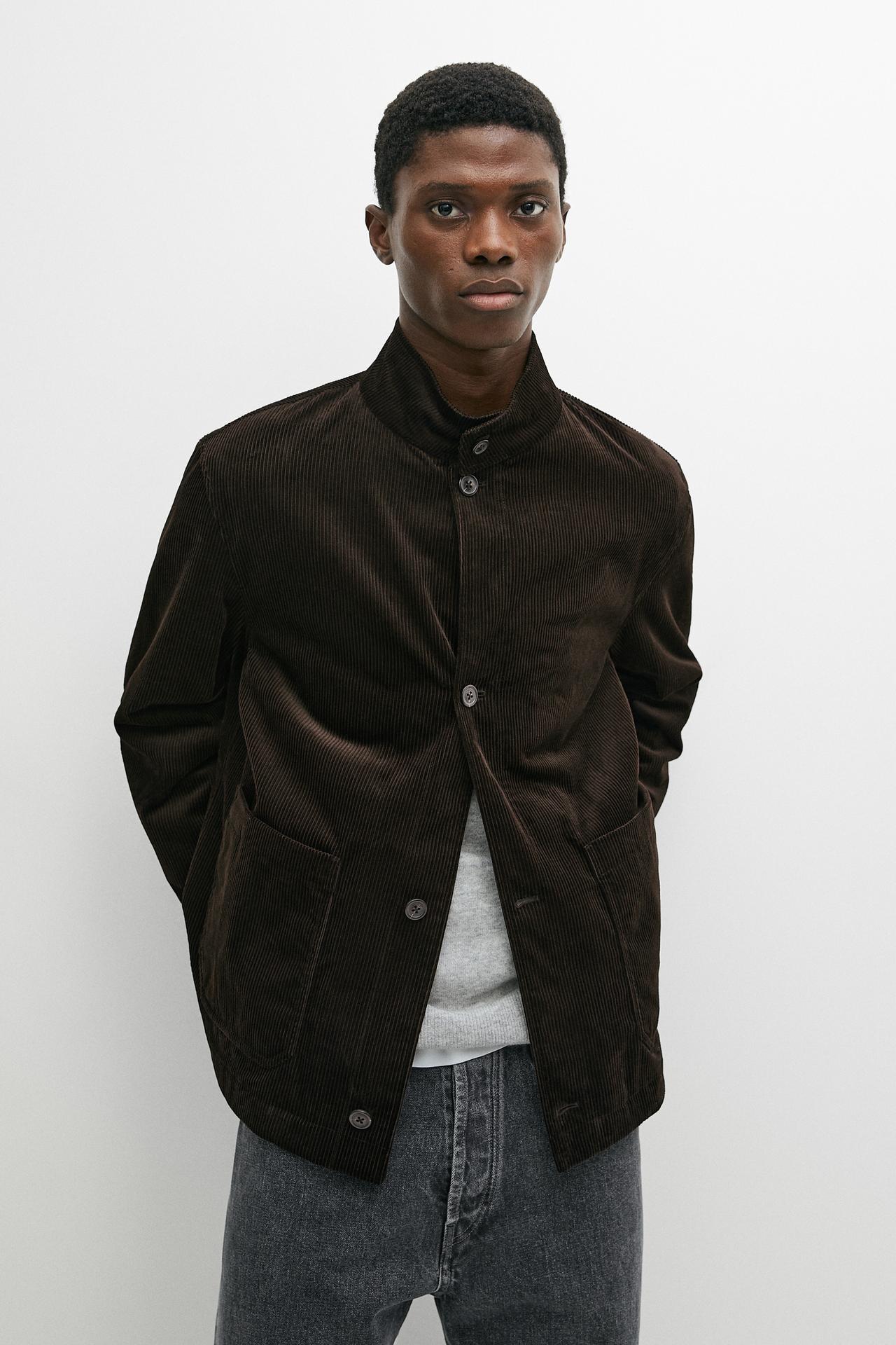 Corduroy jacket with pocket detail — BROWN