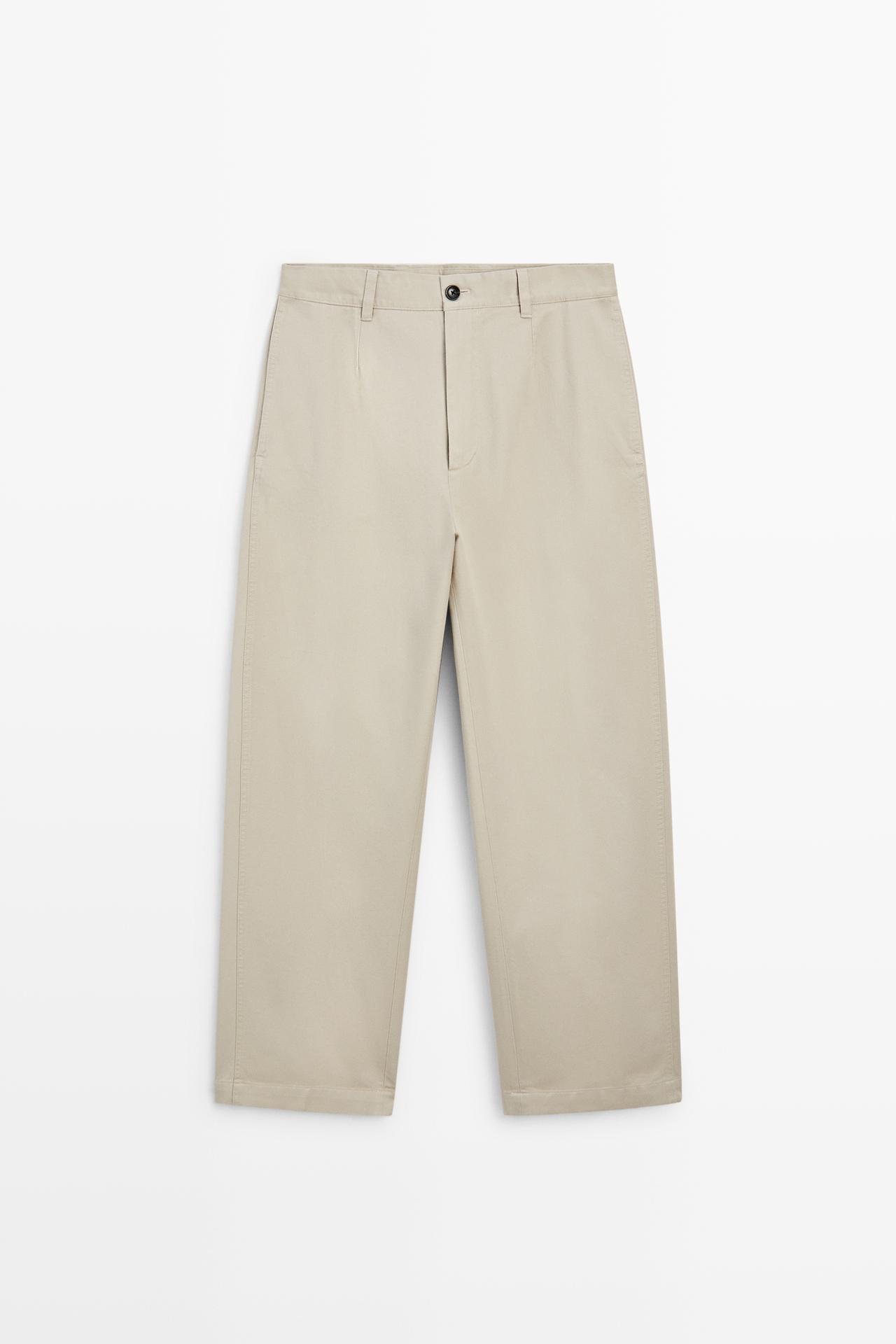 Barrel fit pants with pleat detail — BEIGE
