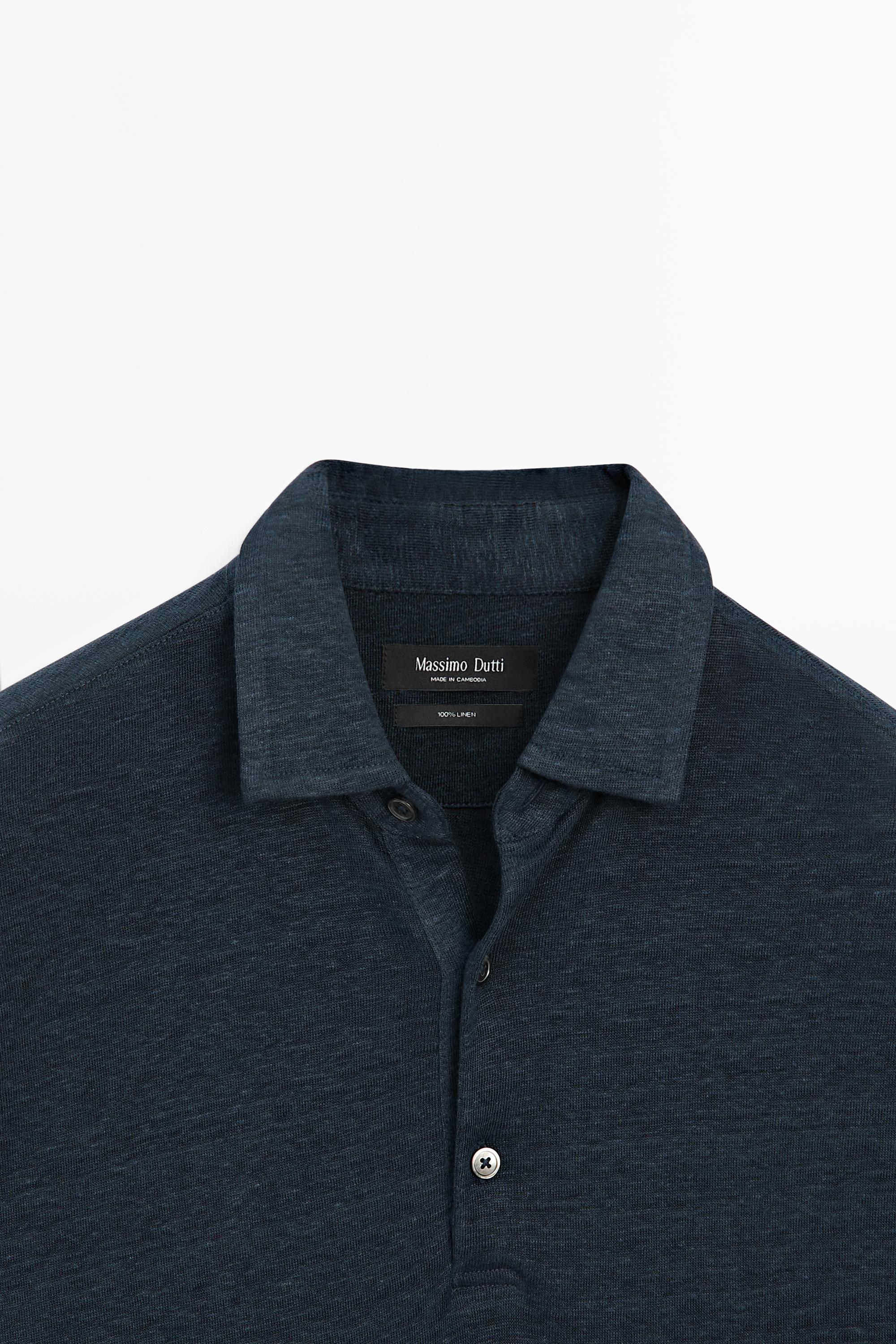 100% linen short sleeve polo shirt — NAVY BLUE